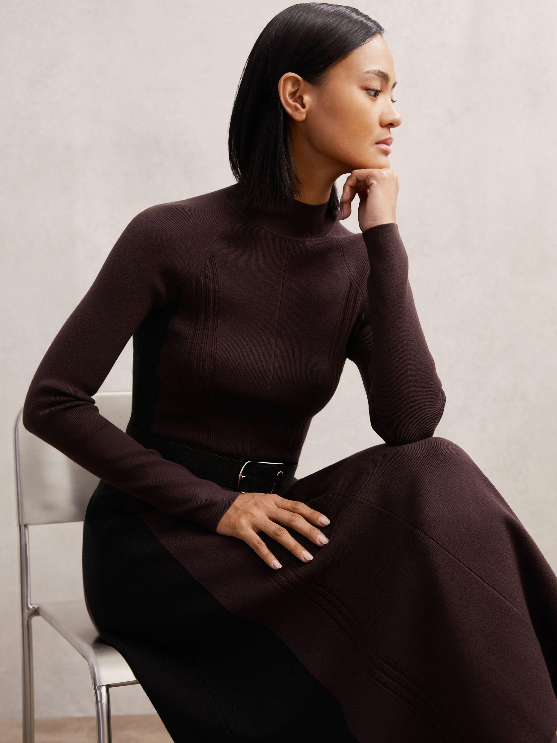 reiss winter dresses Reiss Knitted Roll Neck Midi Dress in Neutral