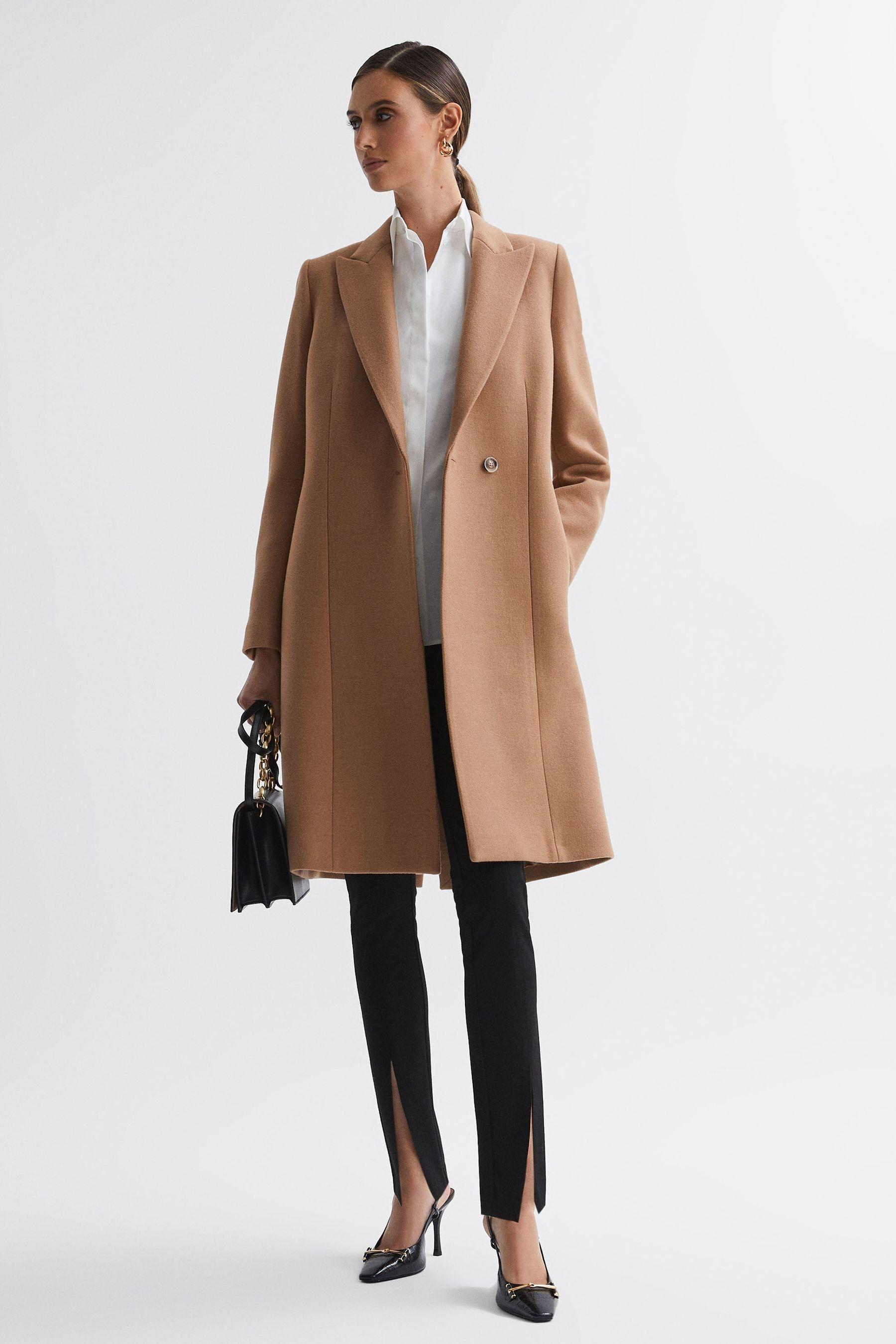 Camel wool shop double breasted coat