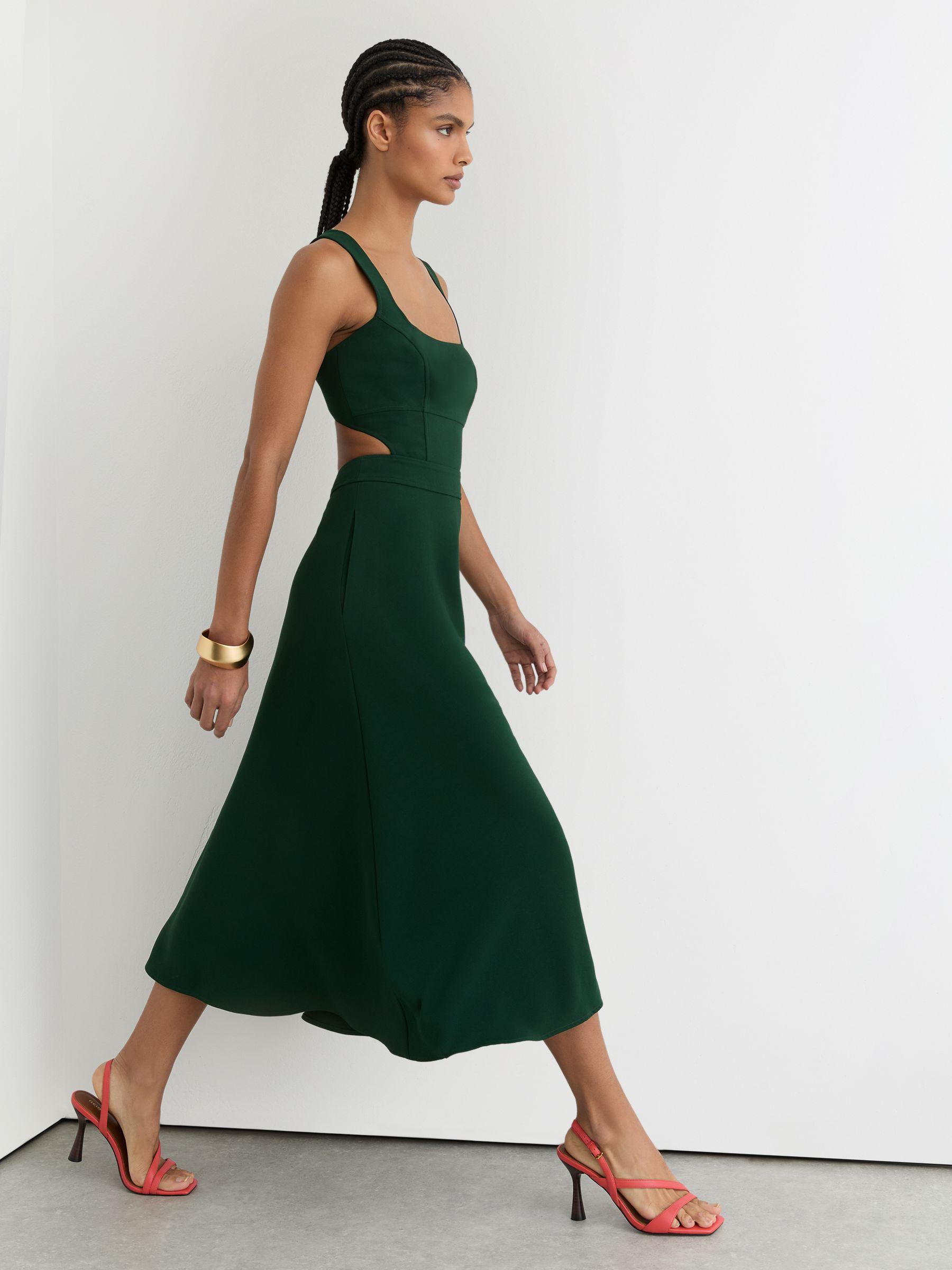 reiss dress green Reiss Ruched Jersey Midi Dress in Green