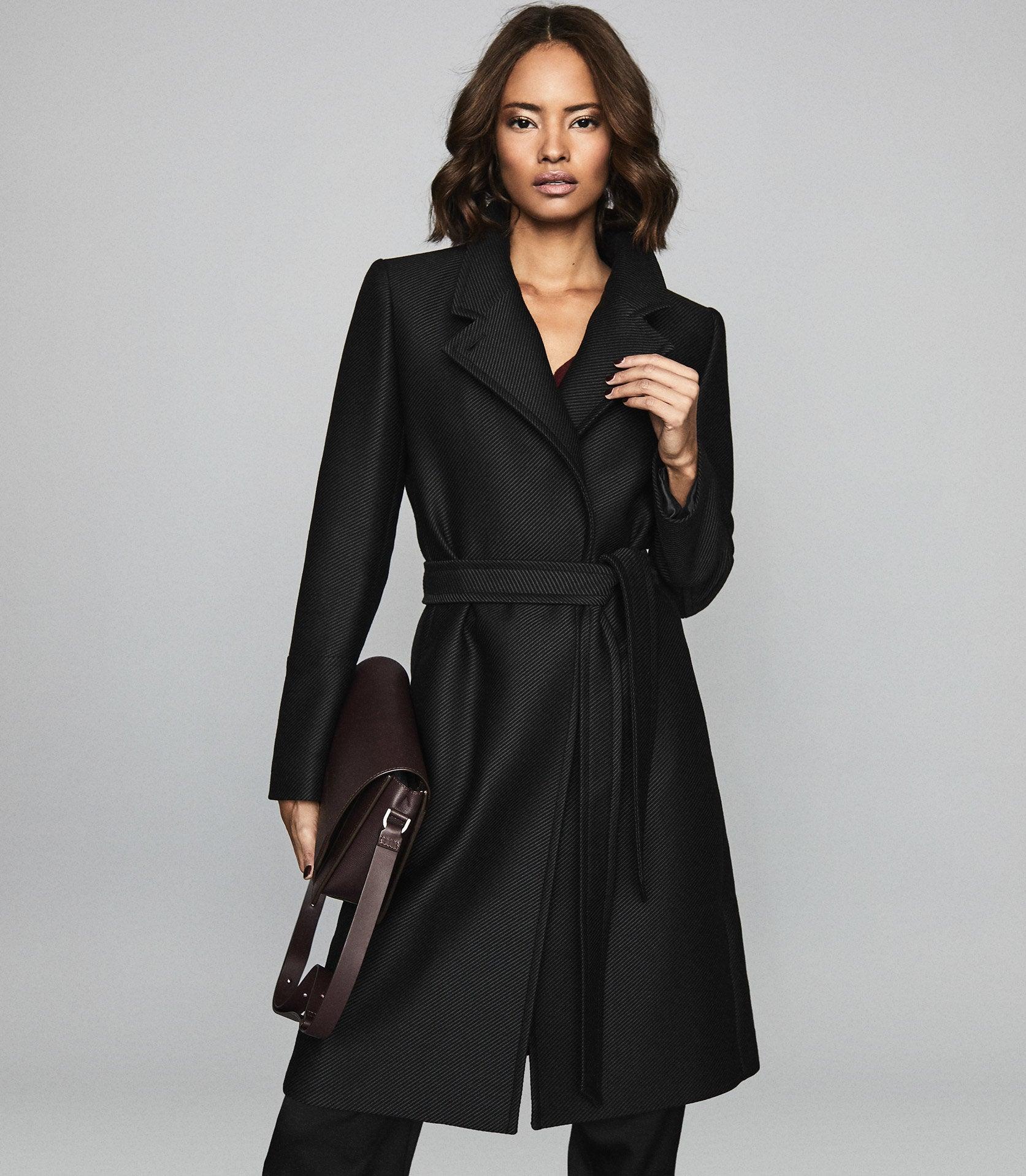 black coat belted