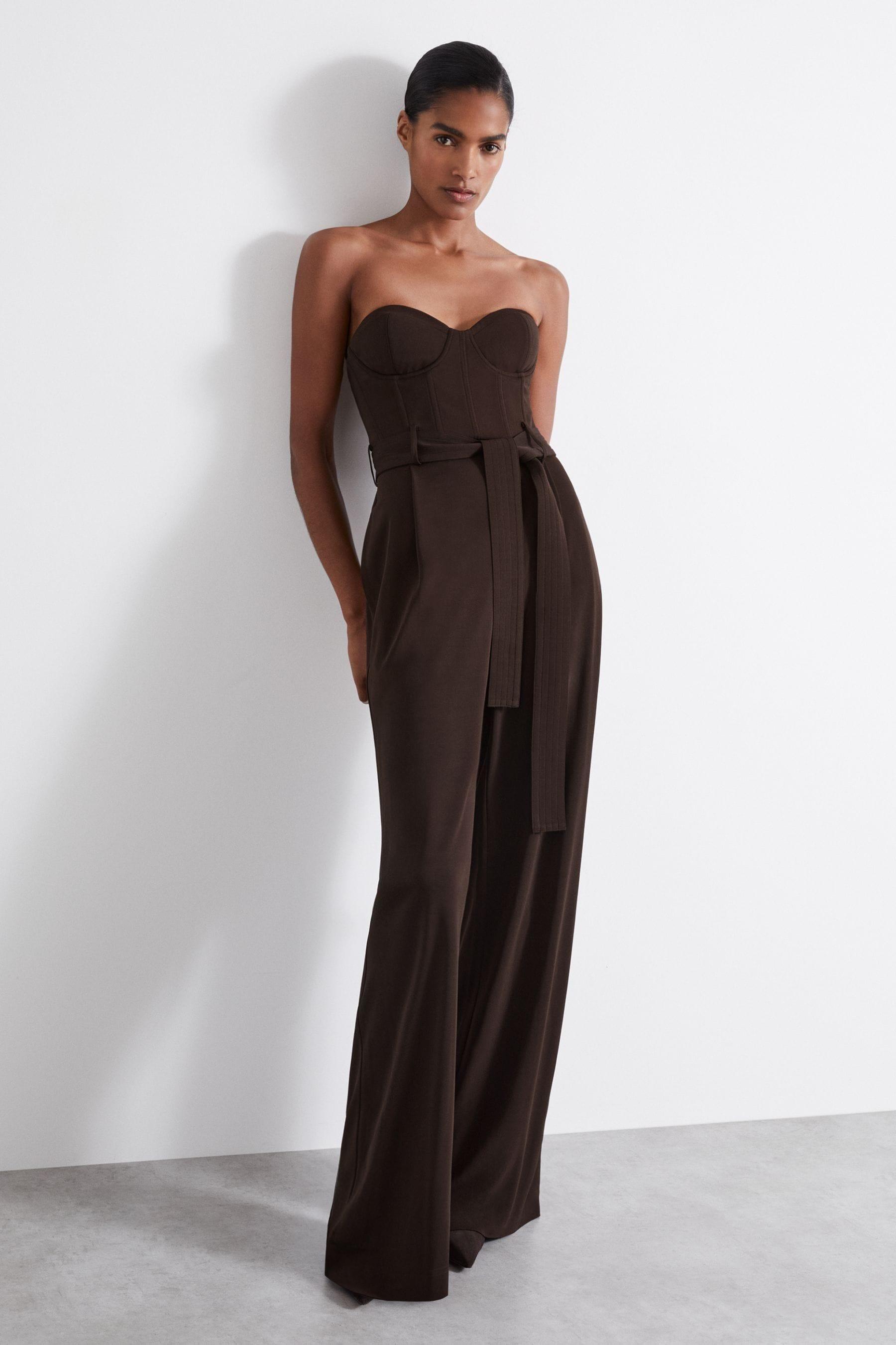 Reiss Estel Bustier Jumpsuit Viscose Plain Dark in Brown Lyst UK