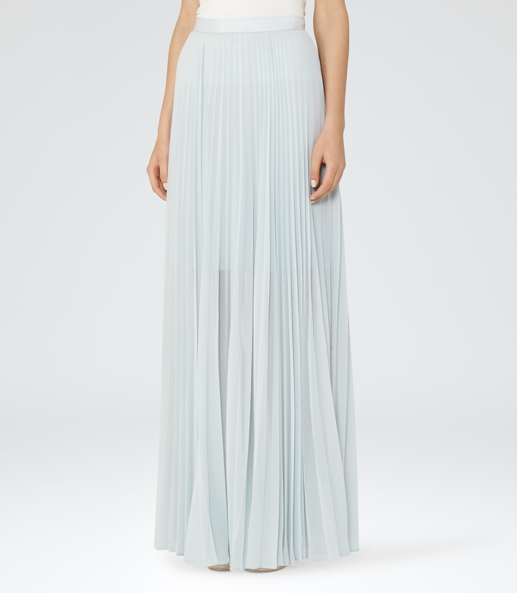 blue pleated maxi skirt