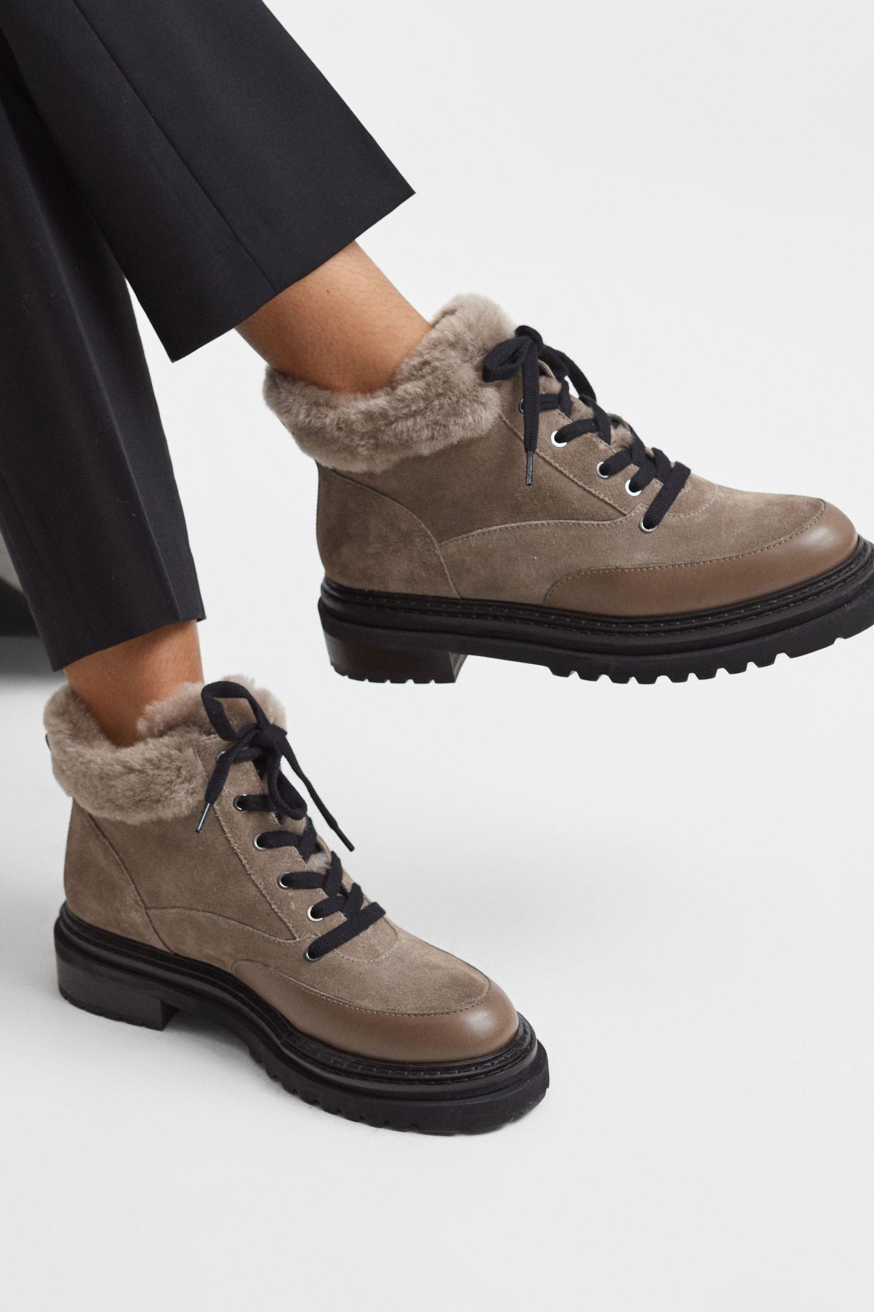 Reiss Leonie Mink Suede Faux Fur Hiking Boots Us 8 in Brown Lyst UK