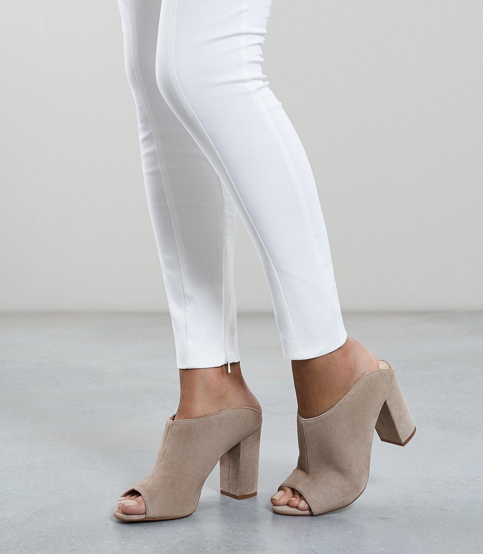 gray suede block heel