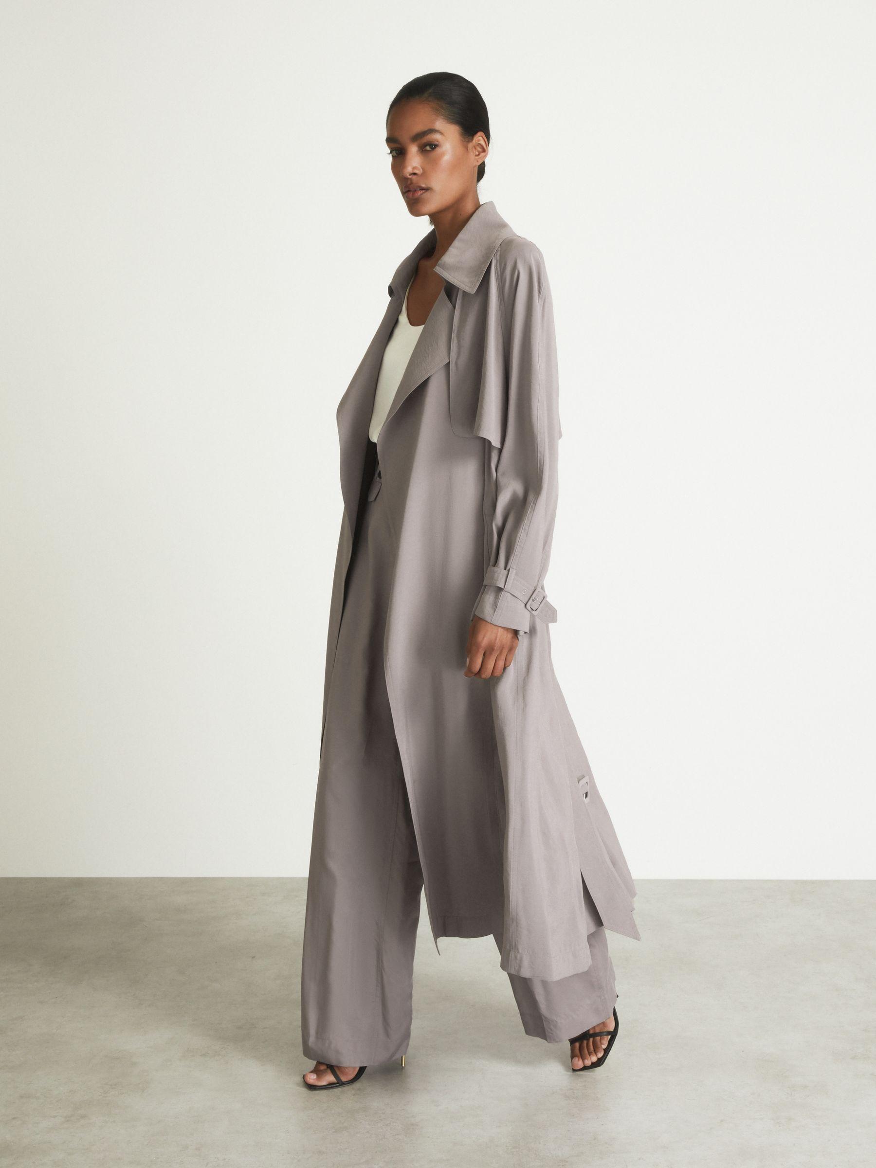 Reiss Belted Trench Coat in Grey | Lyst UK