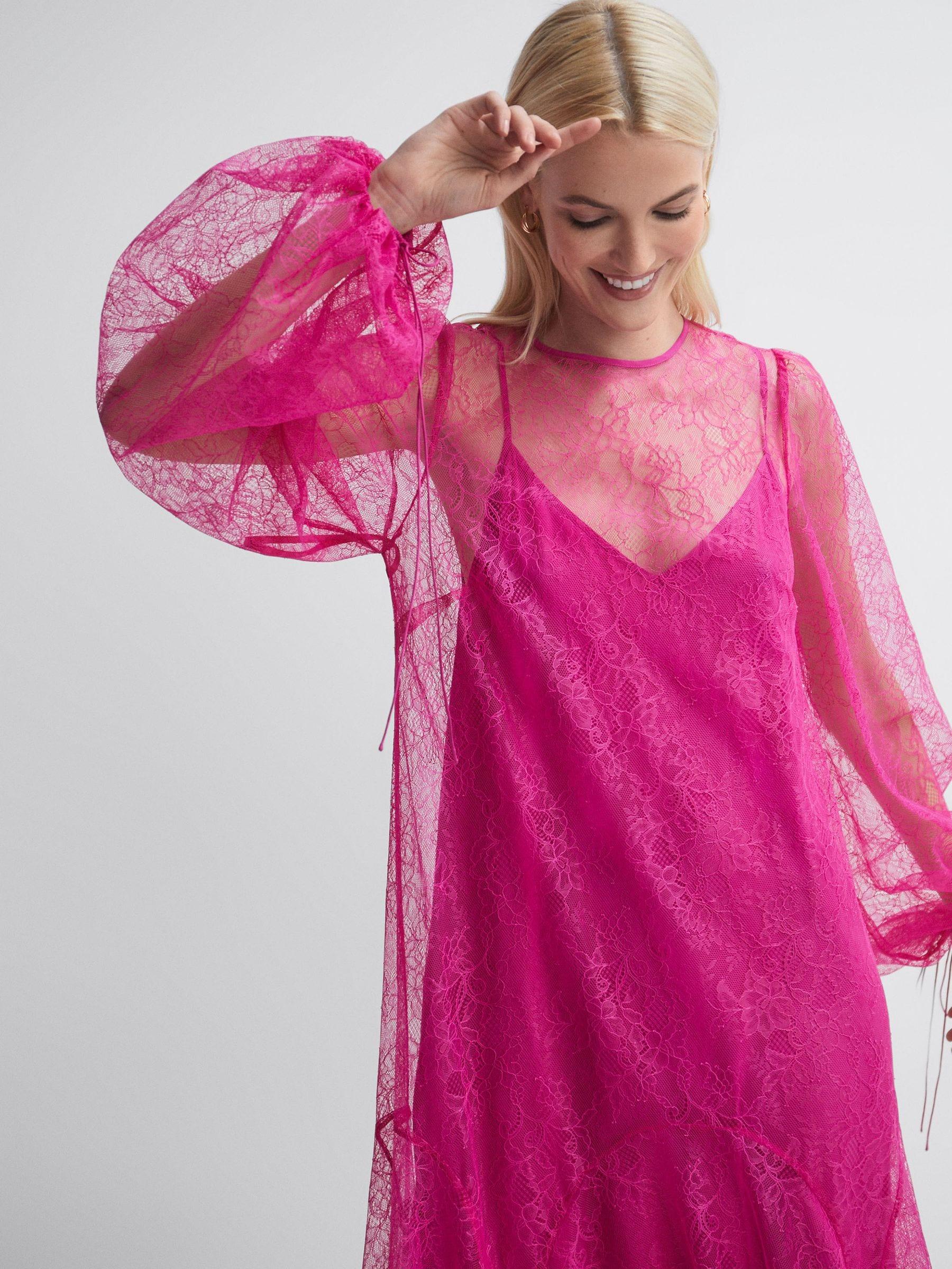 Florere Lace Midi Dress in Pink | Lyst