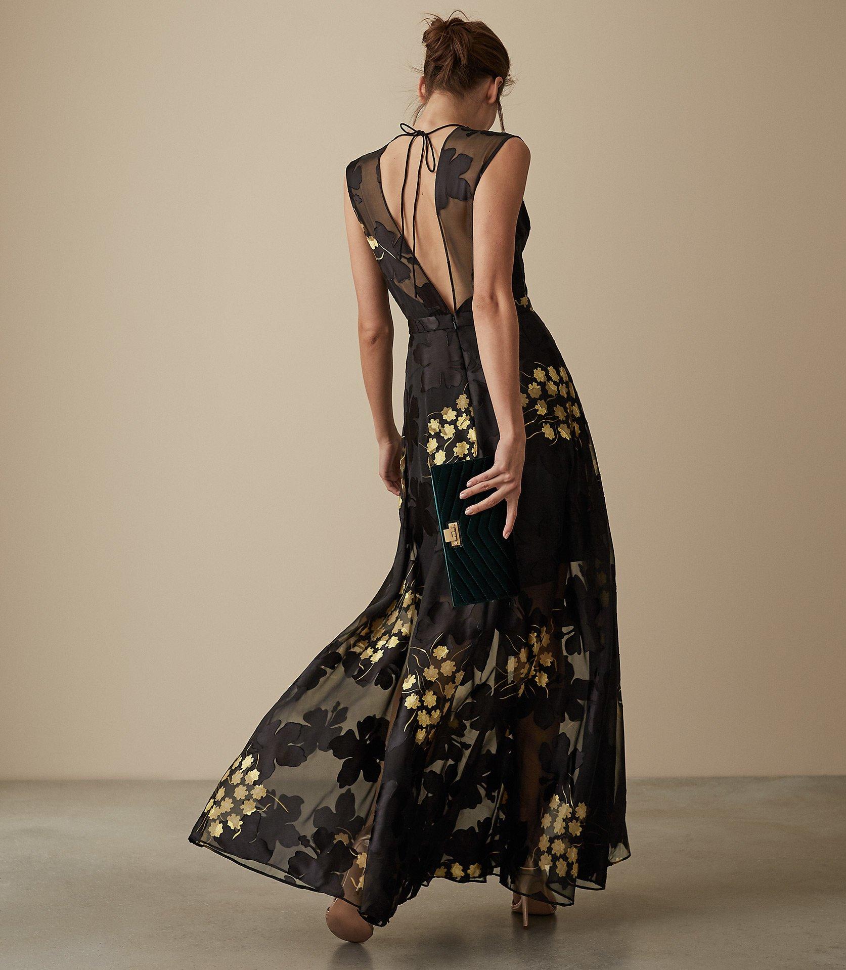 Reiss Synthetic Kaira - Floral Burnout Maxi Dress in Black | Lyst