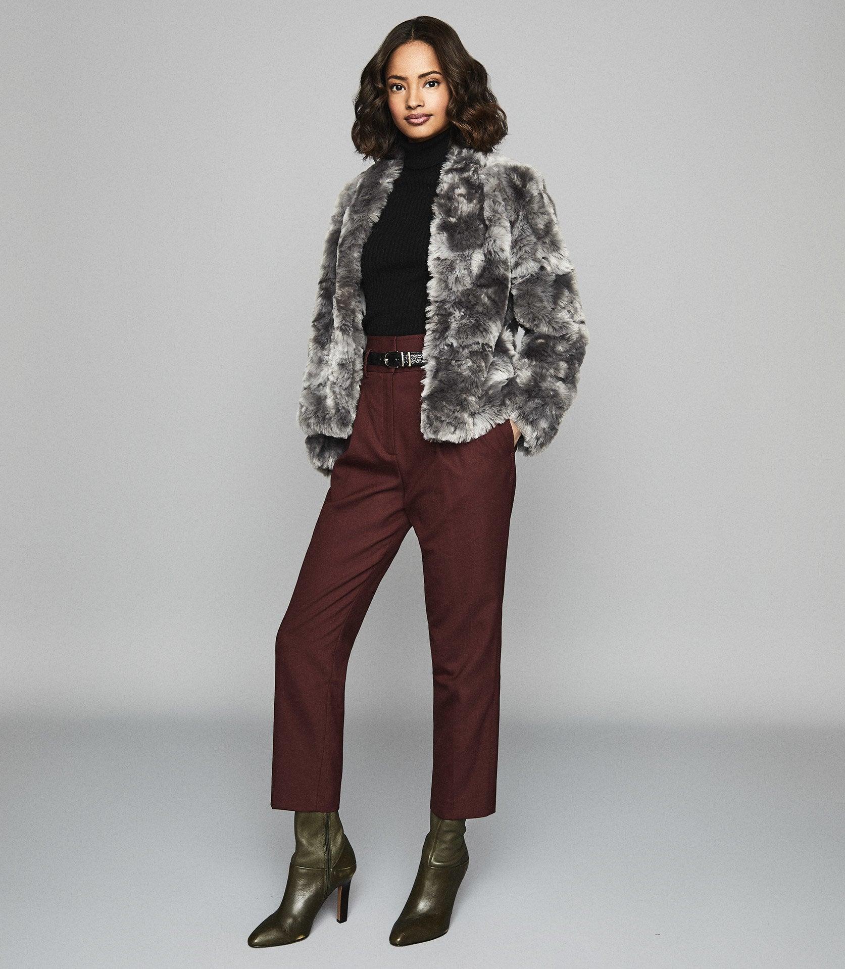 Reiss Faux Fur Coat in Grey (Grey 
