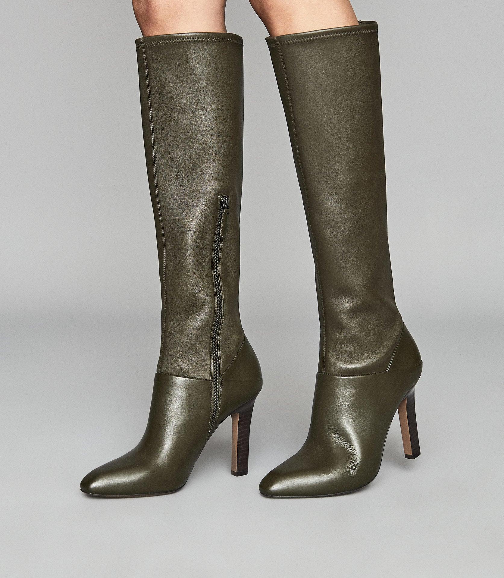 Reiss Leather Knee High Boots in Military Green (Green) - Lyst