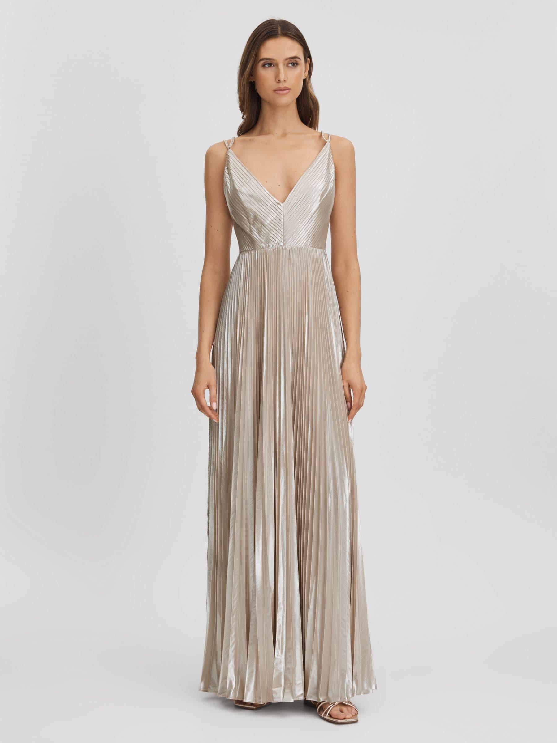 open lace back dress Halston Heritage HALTER PLEATED DRESS main image 1