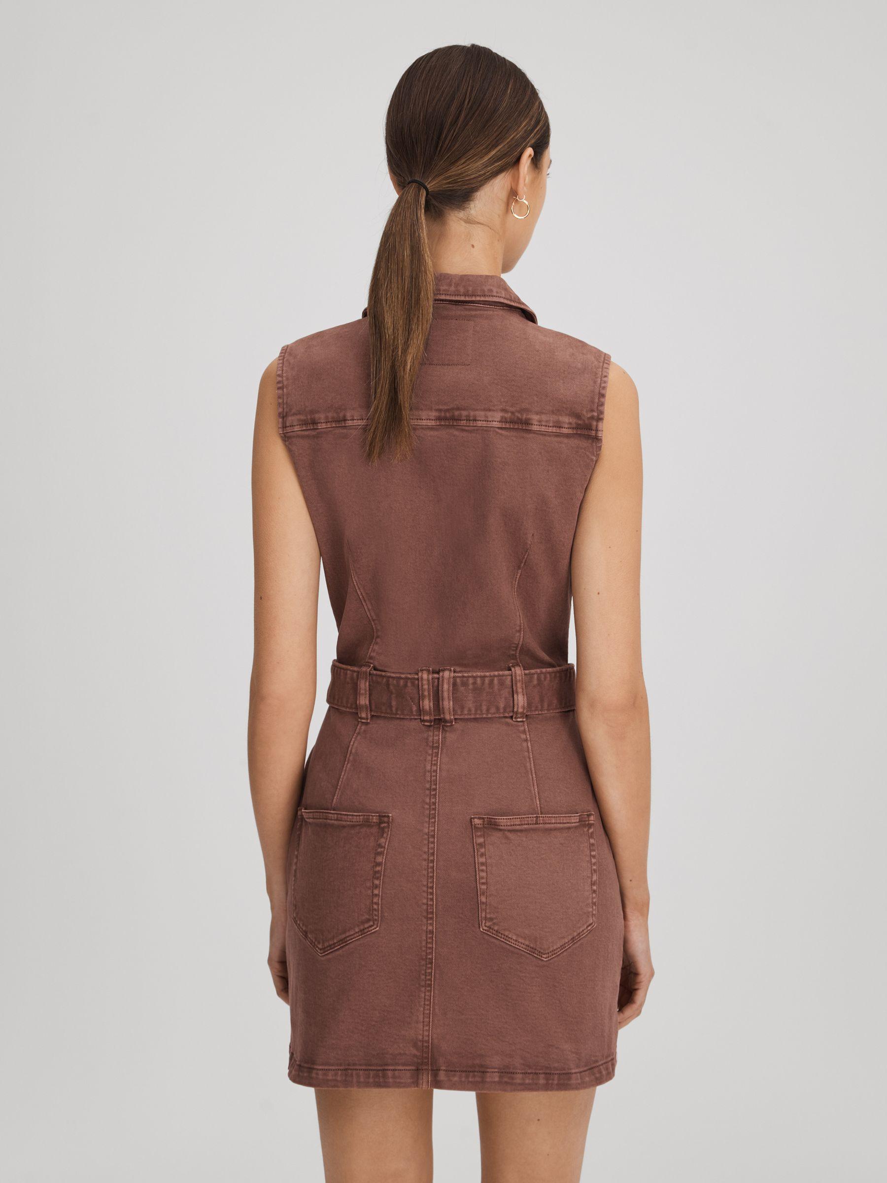 PAIGE Denim Mini Dress in Brown | Lyst