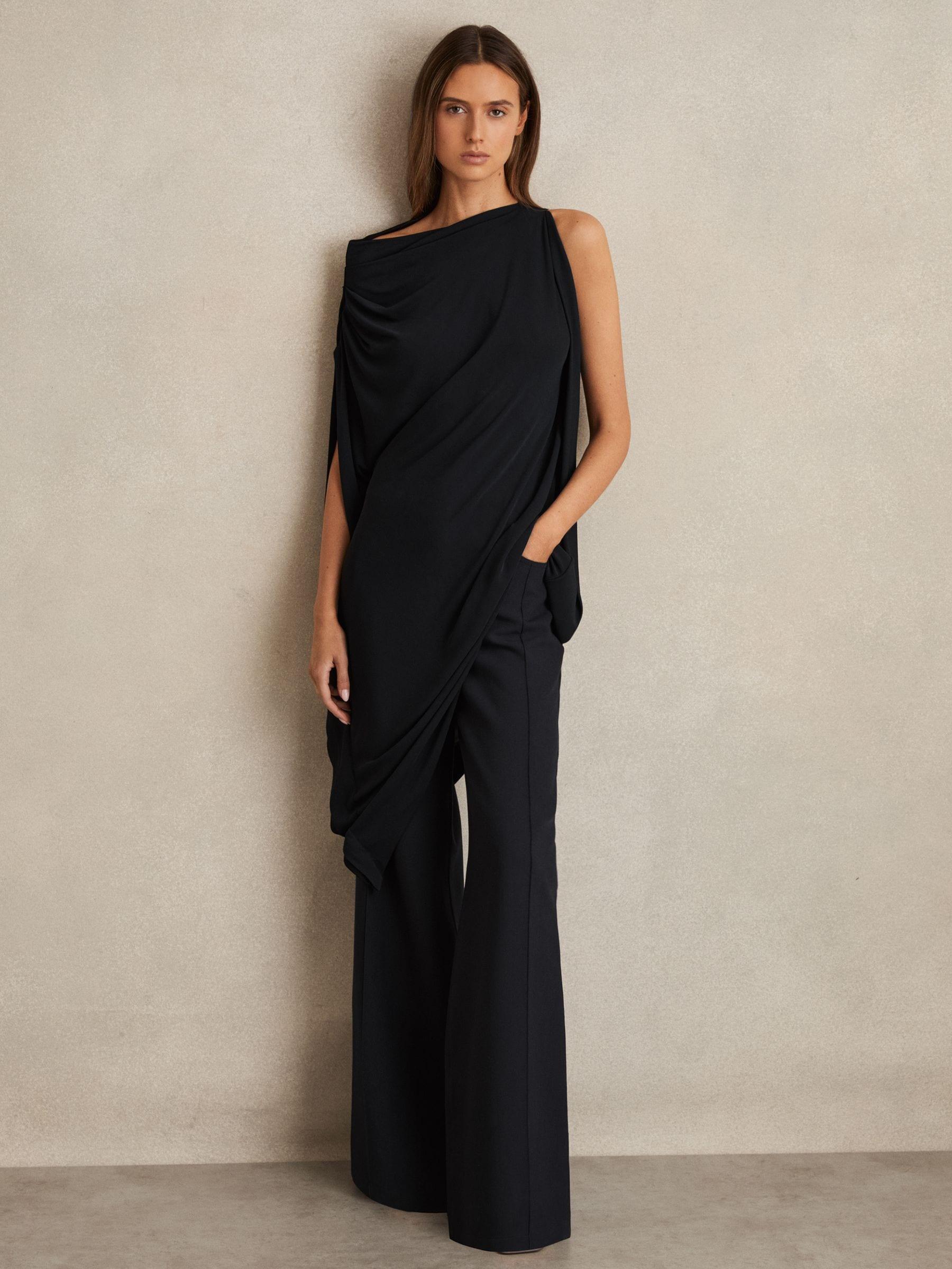 Reiss Elia - Navy/black Asymmetric Draped Jersey Dress, Xs (us 2)