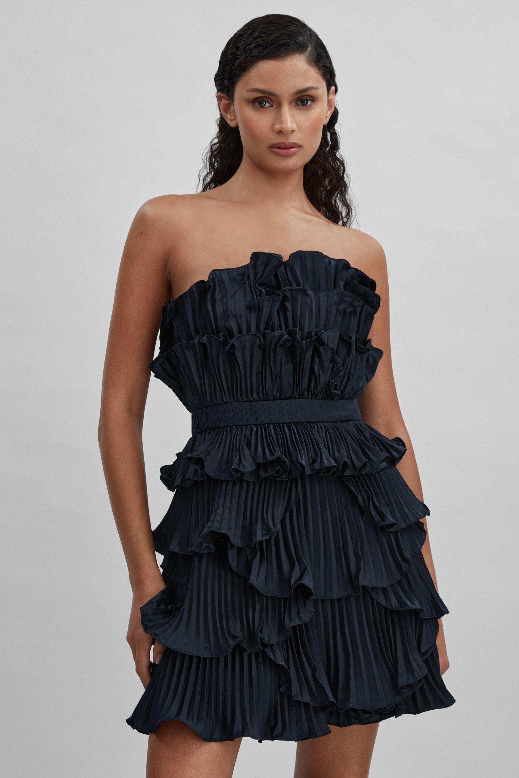 AMUR Strapless Ruffle Mini Dress in Black Lyst UK