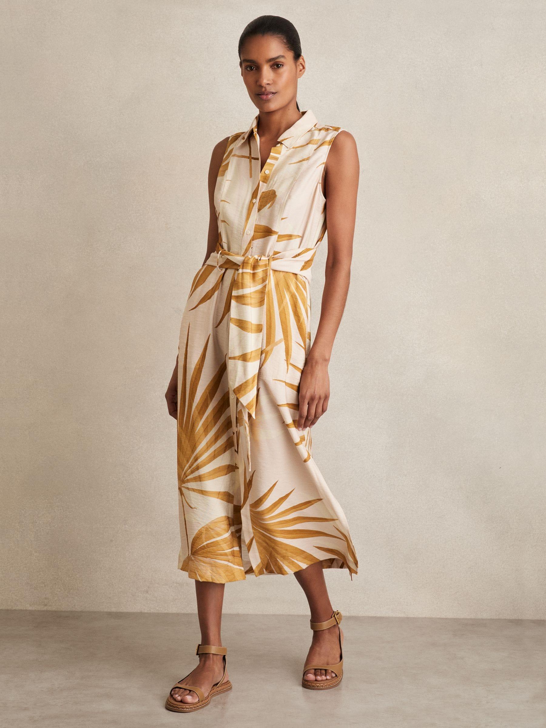 Reiss Palm-Print Sleeveless Shirt Dress in Natural Lyst UK