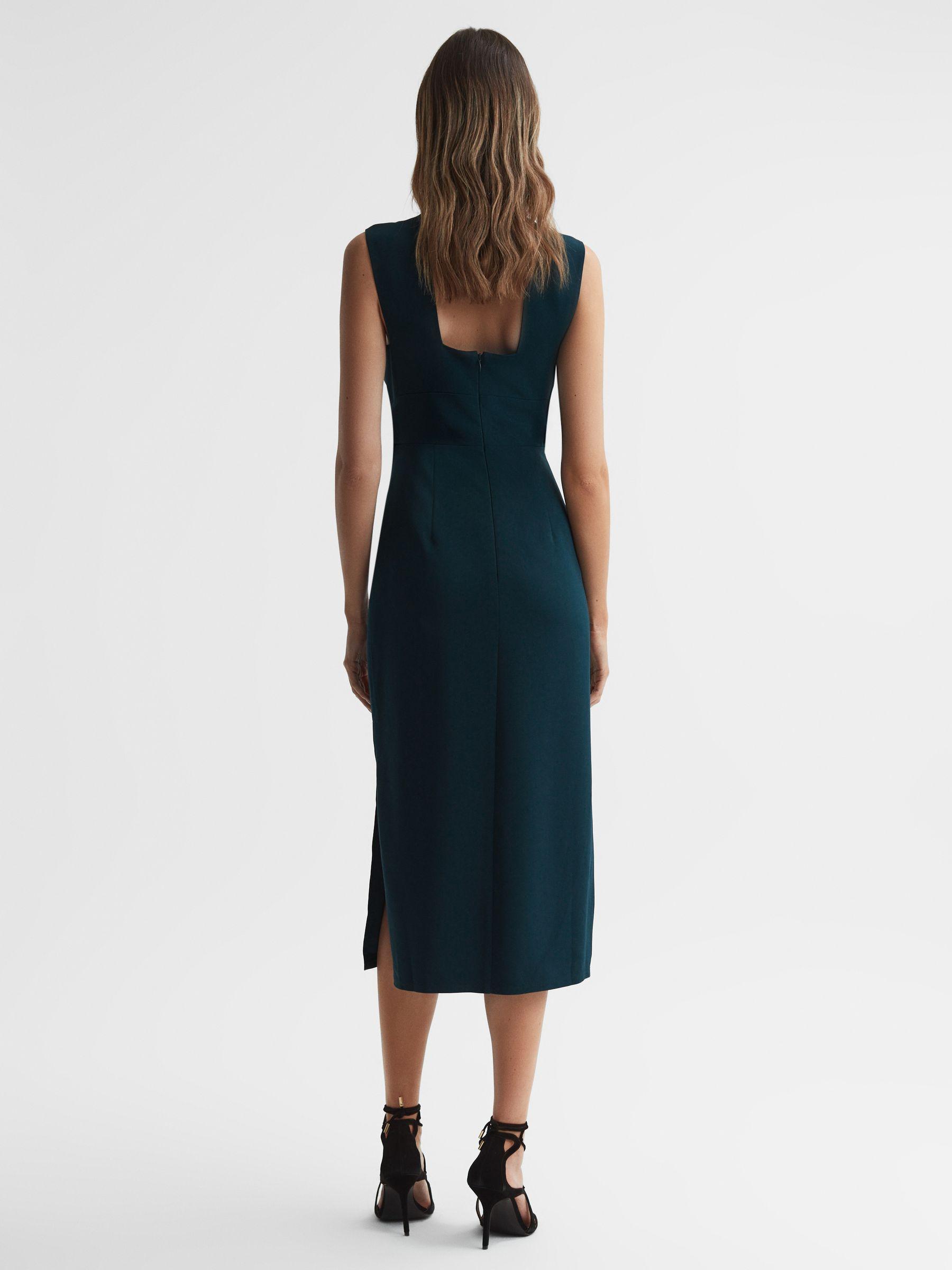 reiss jayla dress ivory Reiss Jayla Cross-over Slim-fit Woven Midi Dress in Blue