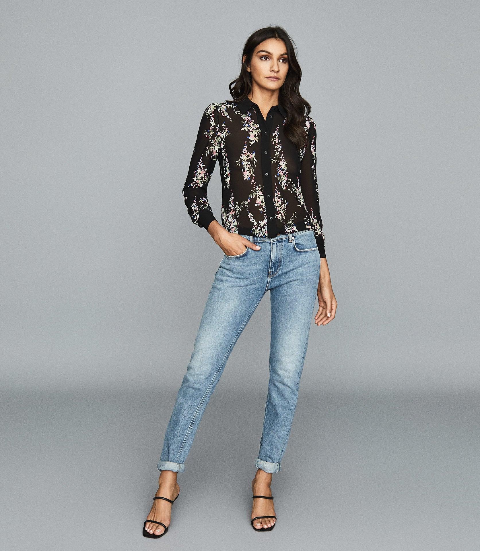 Reiss Synthetic Priscilla - Floral Printed Blouse in Black - Lyst