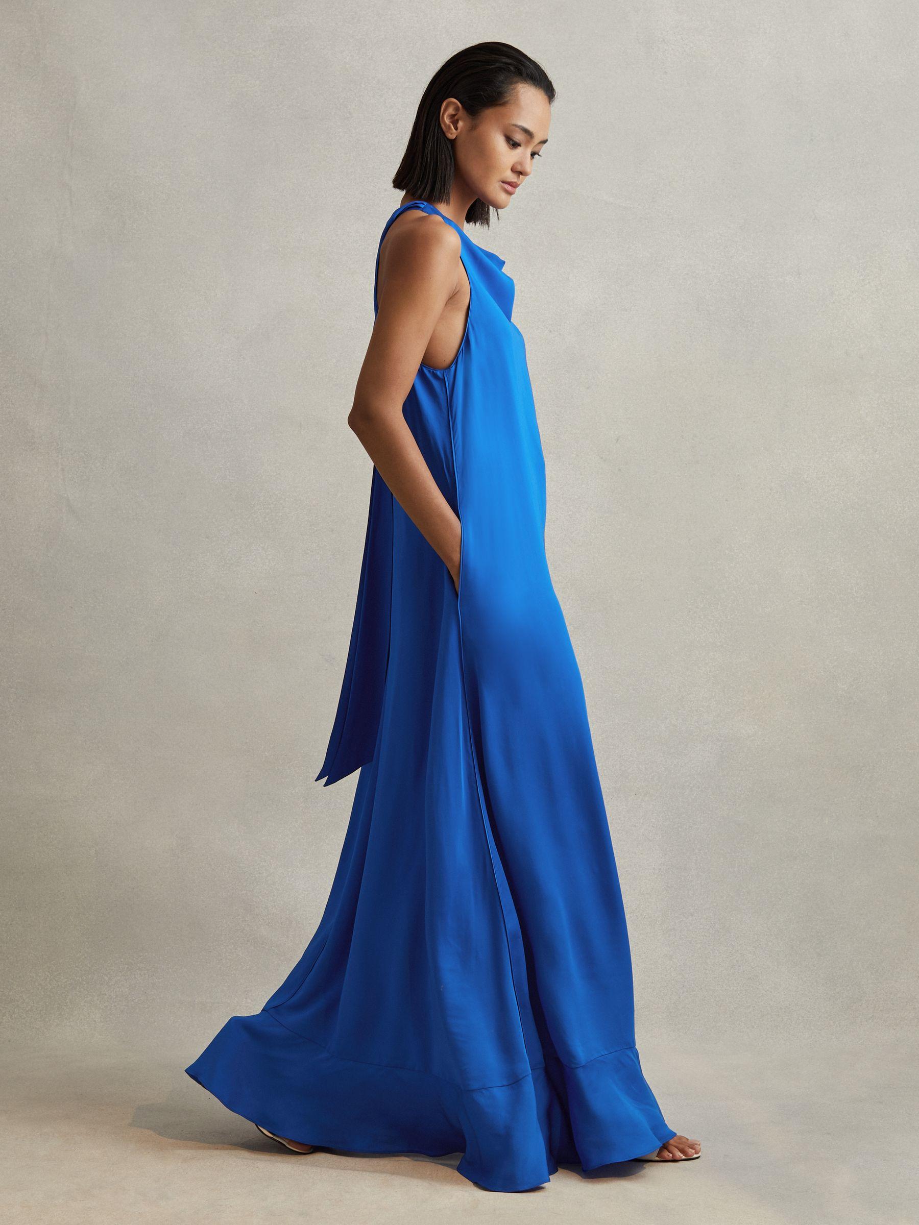 Reiss Tie Neck Column Maxi Dress in Blue | Lyst