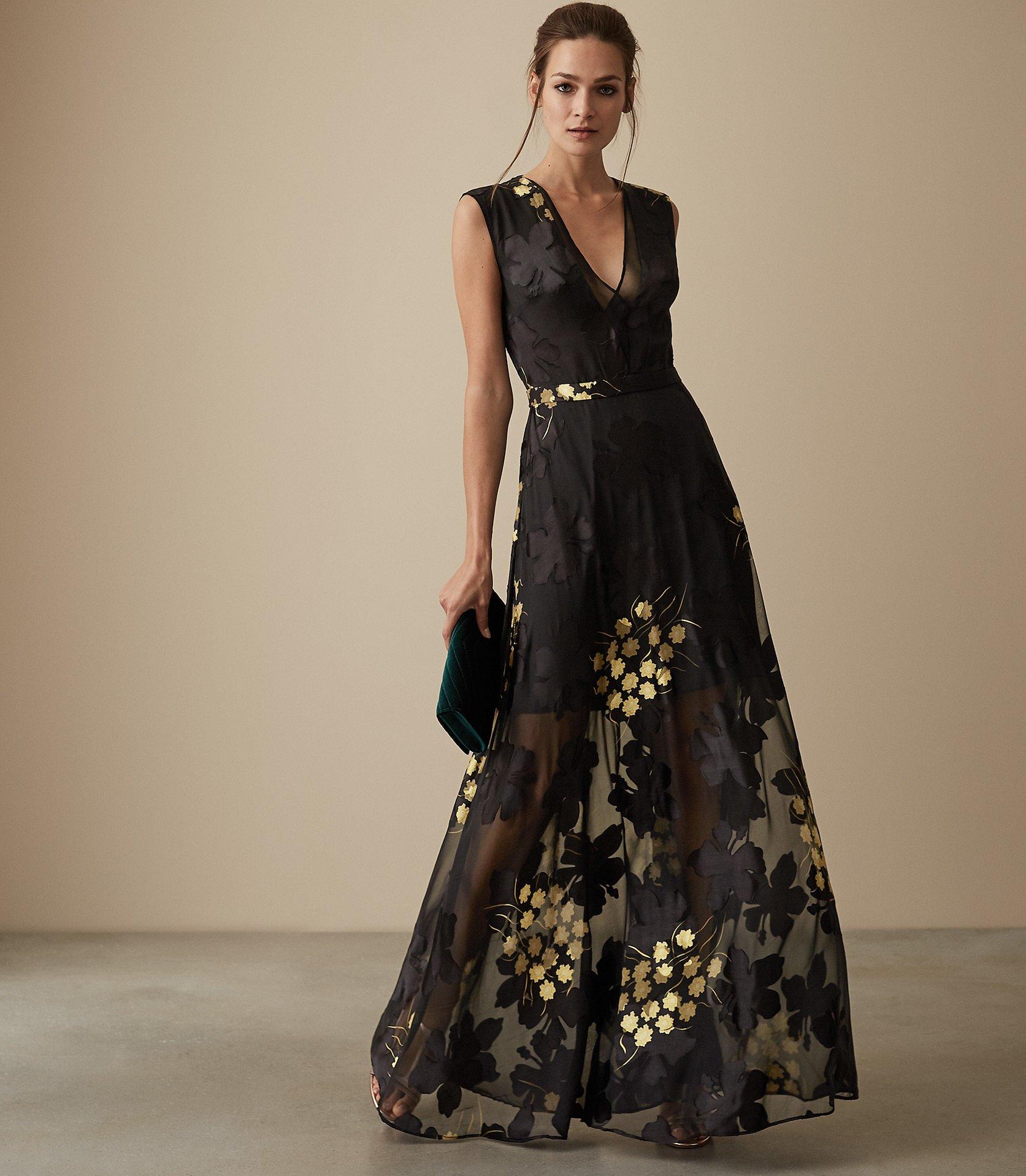 Reiss Kaira - Floral Burnout Maxi Dress in Black | Lyst