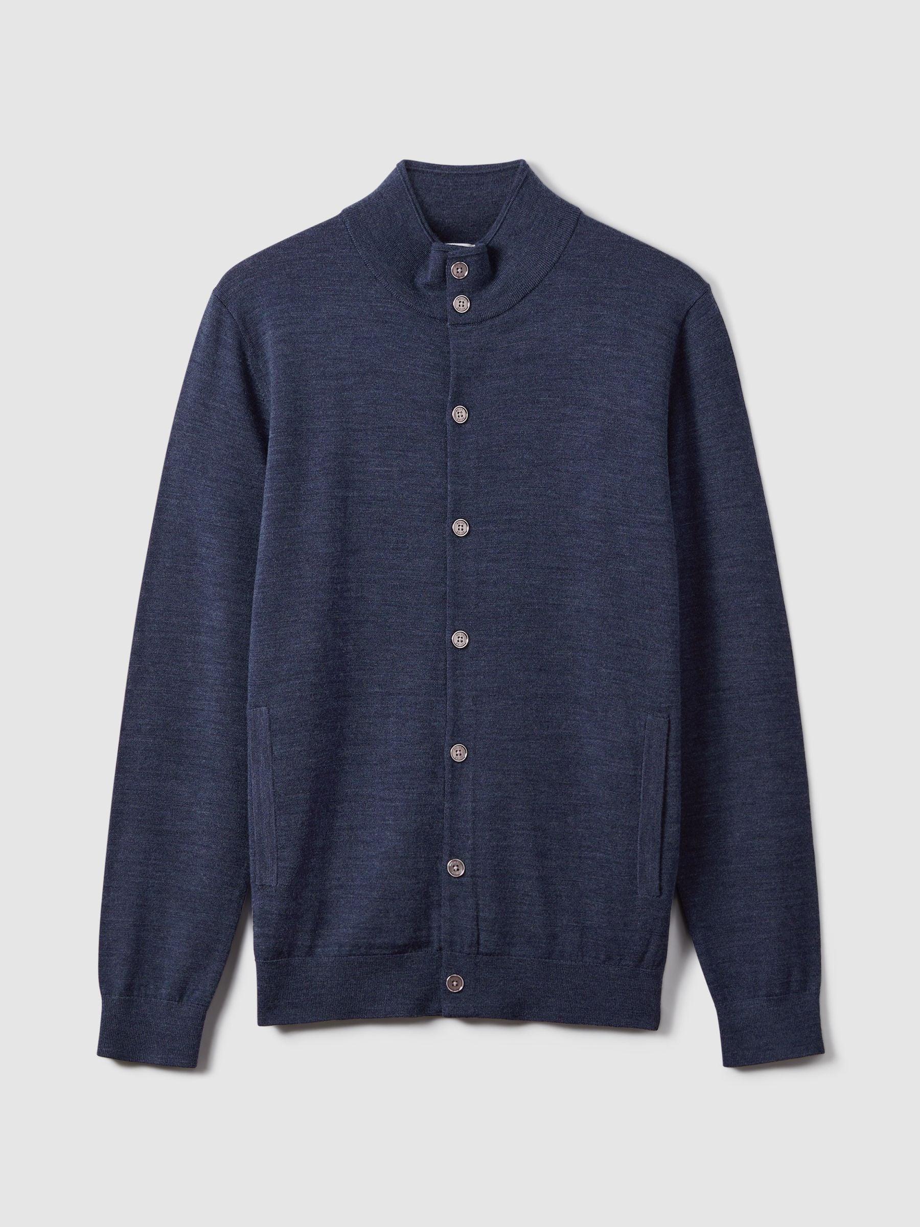 Reiss Harlow Indigo Melange Merino Wool Button-through Funnel