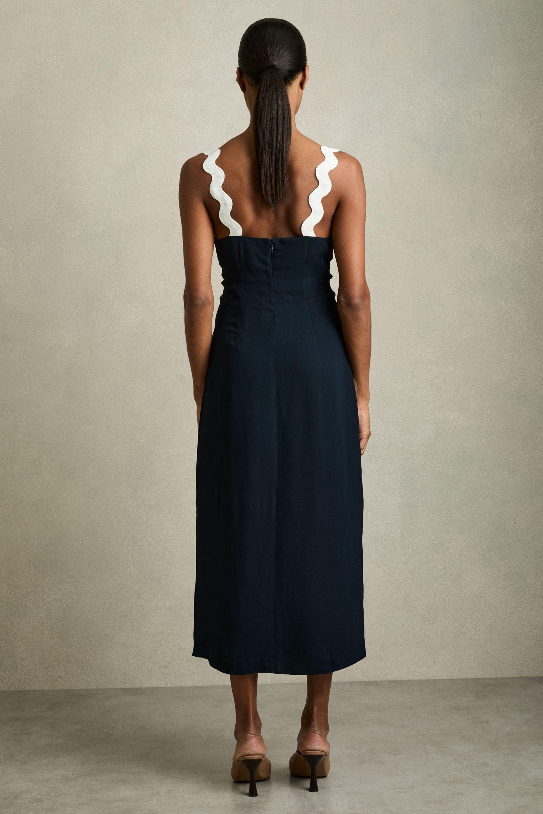 Reiss Wave Trim Crepe Midi Dress in Blue | Lyst