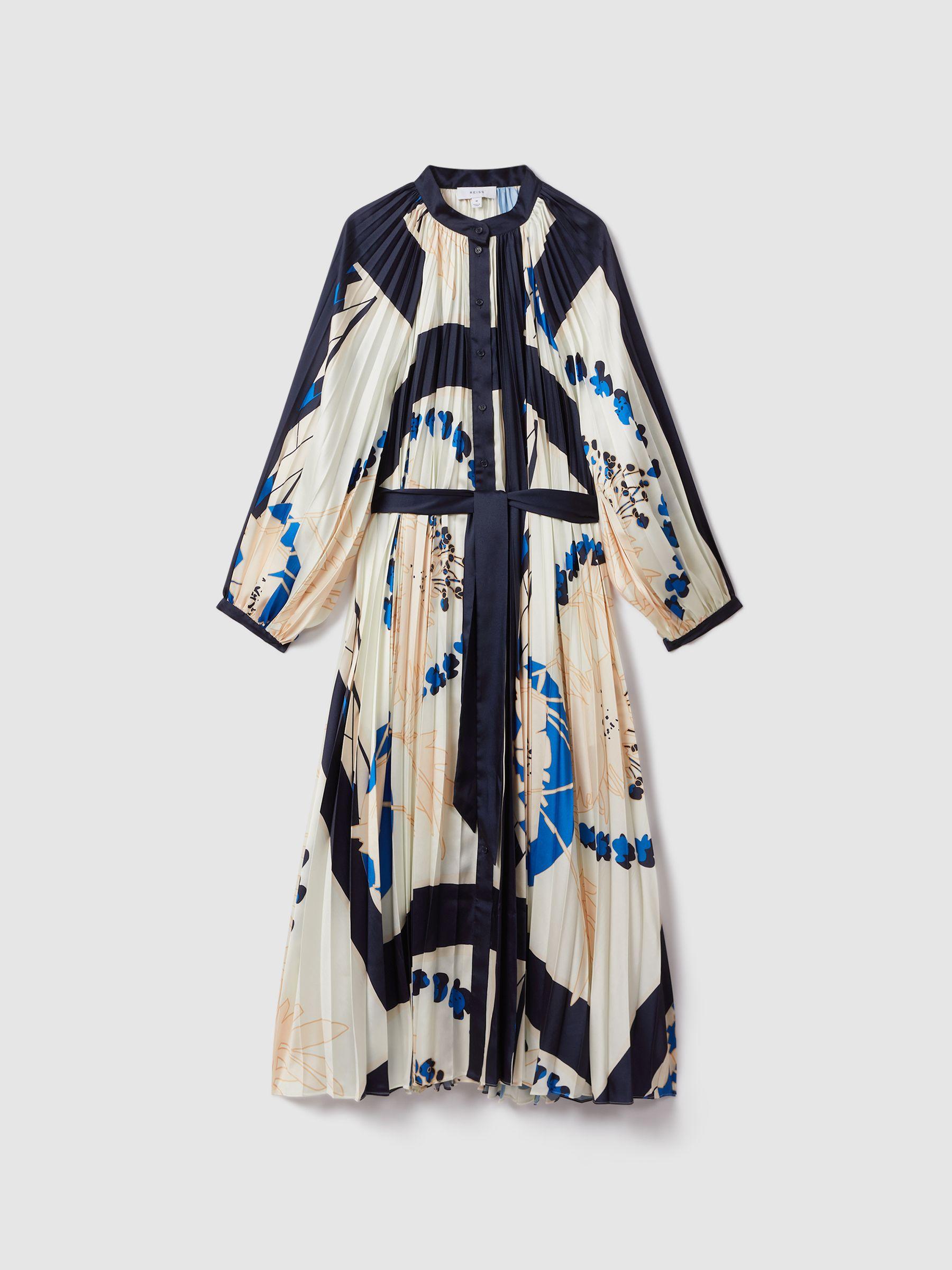 Reiss Printed Pleated Maxi Dress in Blue | Lyst