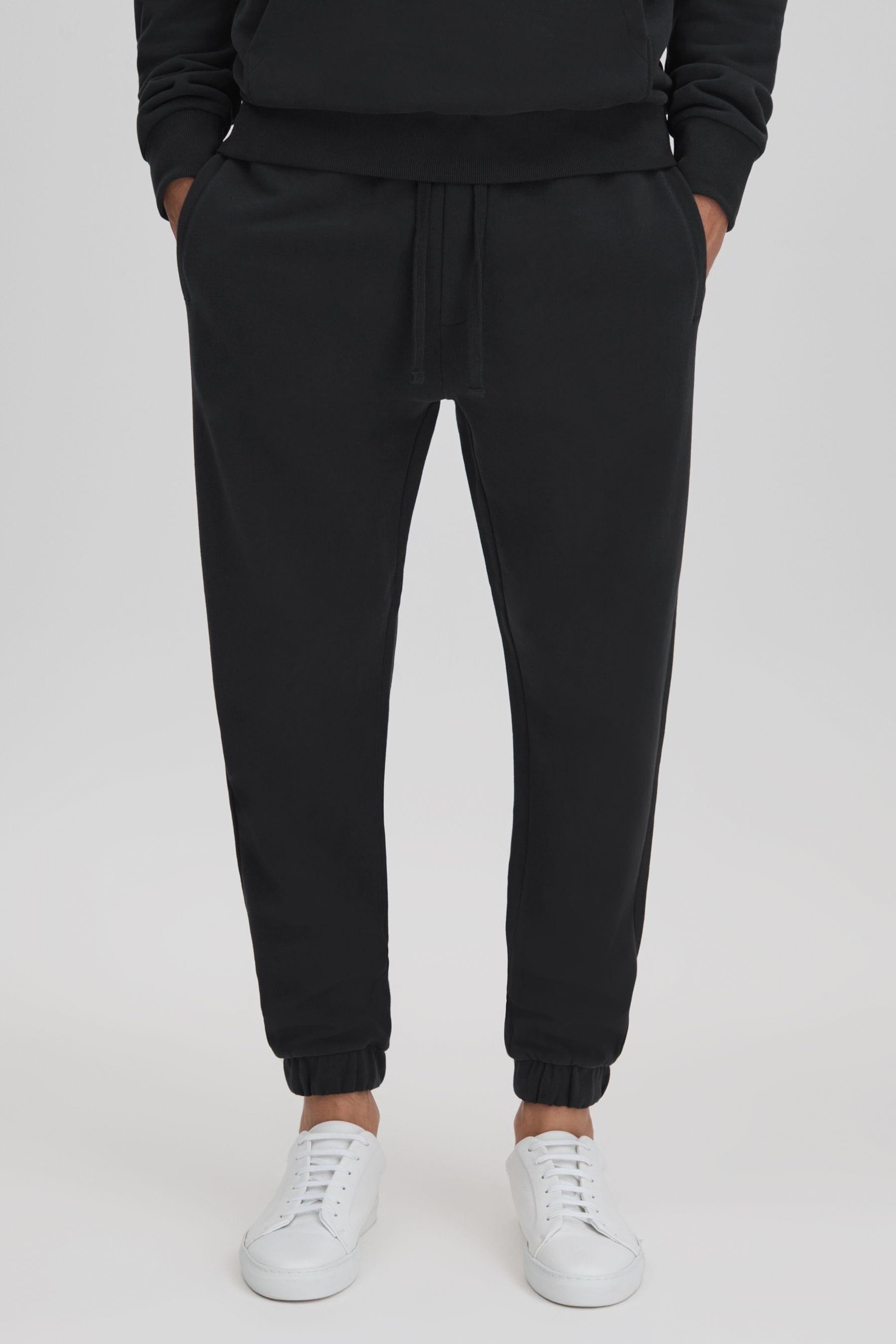Reiss Ali Washed Black Fleece Lined Cotton Joggers for Men Lyst