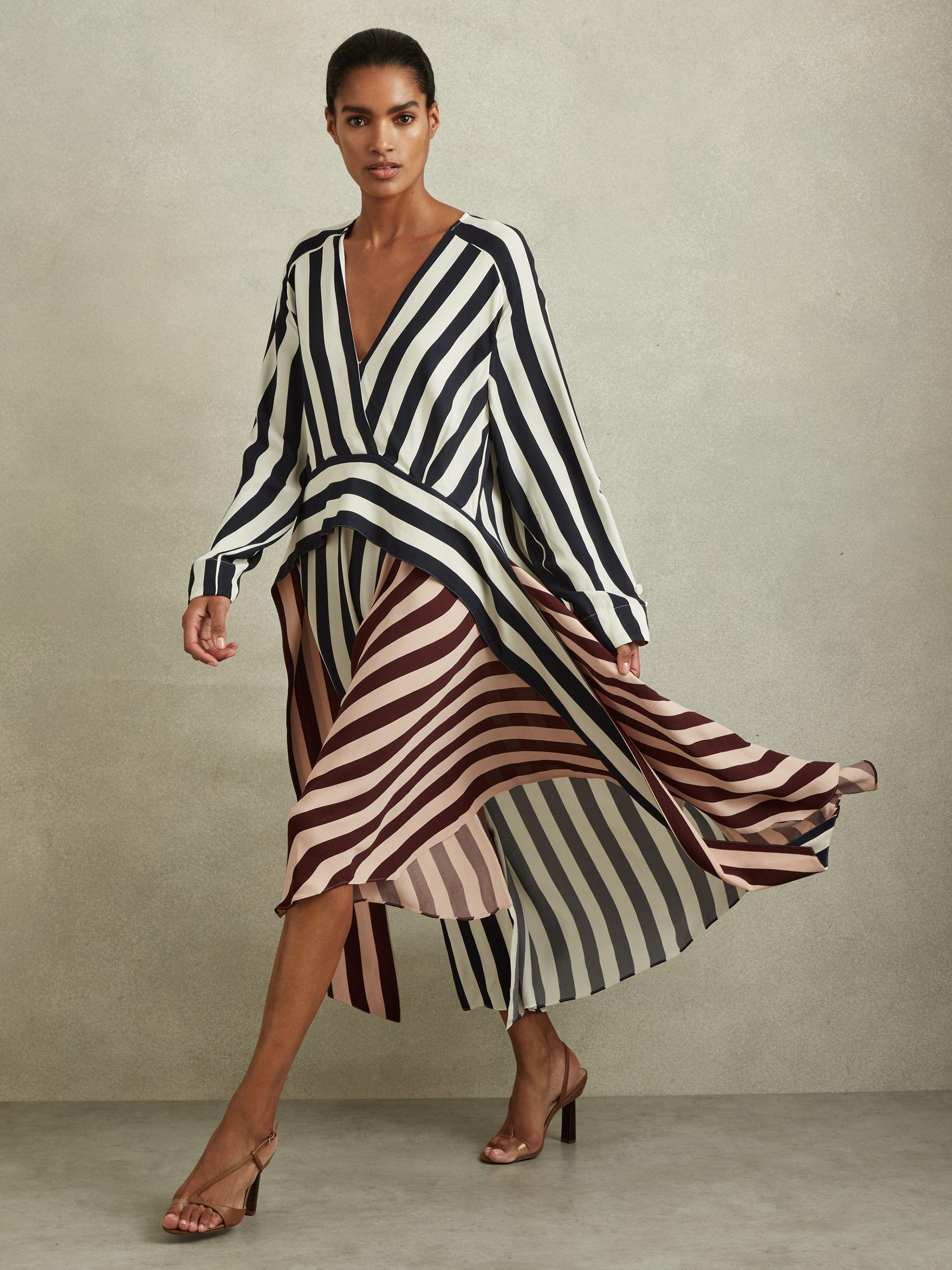 ミストレアス Stripe Big Collar Dress ネイビー ミストレアス Stripe Big Collar Dress ネイビー