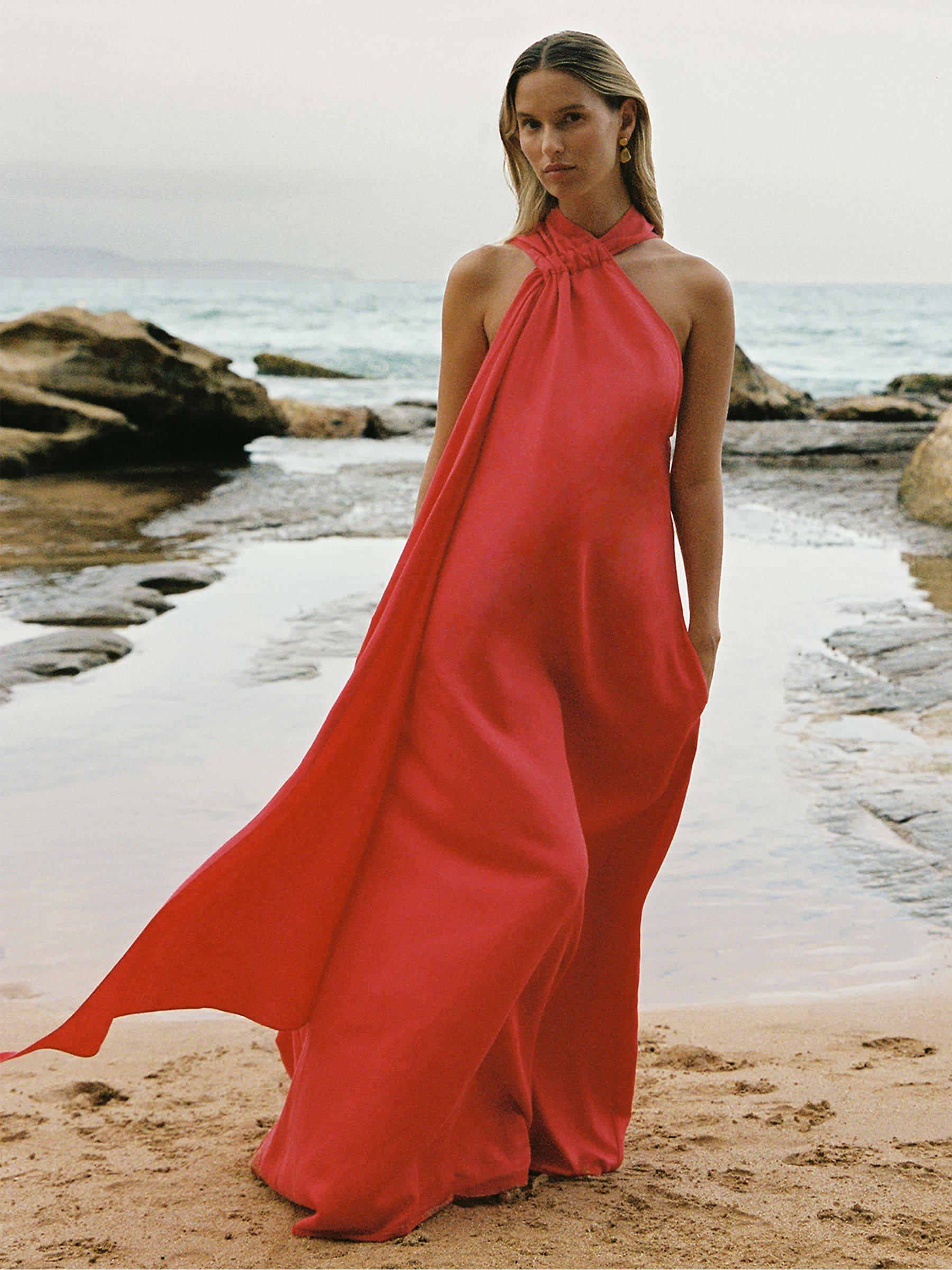 Reiss Odell Halter-Neck Relaxed-Fit Stretch-Woven Maxi Dress in Red | Lyst Reiss Odell Halter-Neck Relaxed-Fit Stretch-Woven Maxi Dress in Red | Lyst