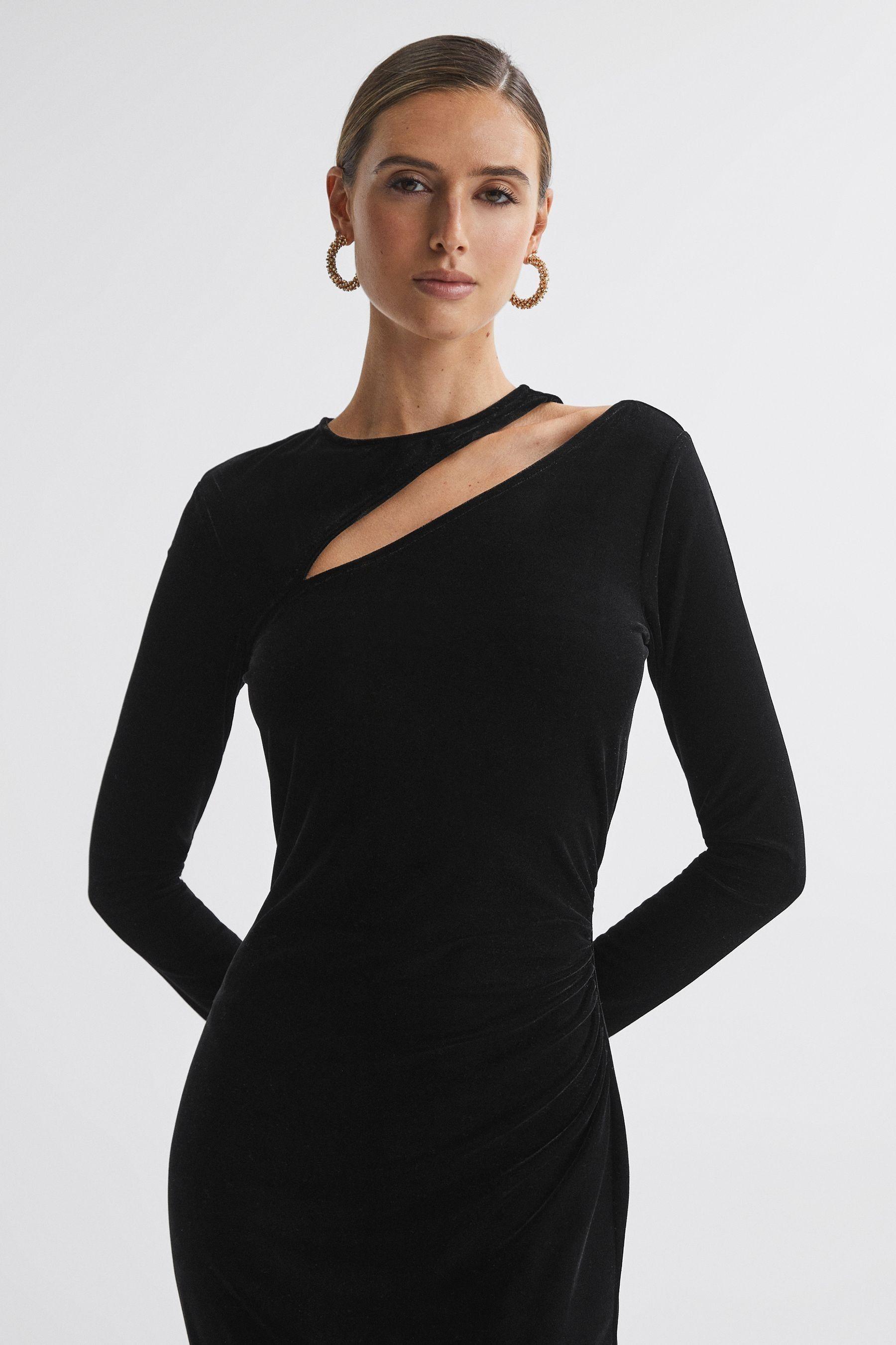 Reiss Macey - Black Velvet Cut-out Midi Dress | Lyst