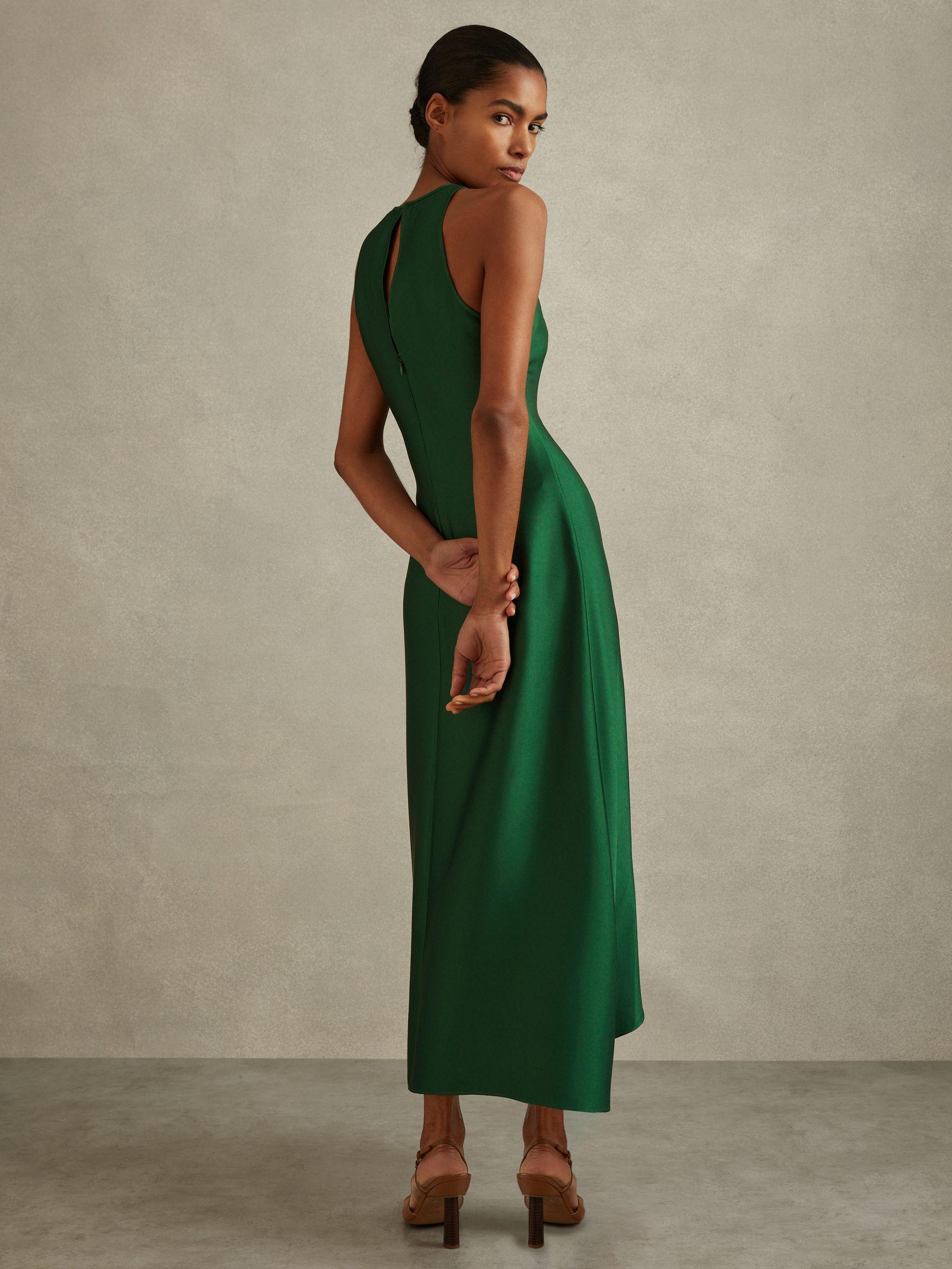 Reiss Satin Drape Tuck Midi Dress in Green | Lyst