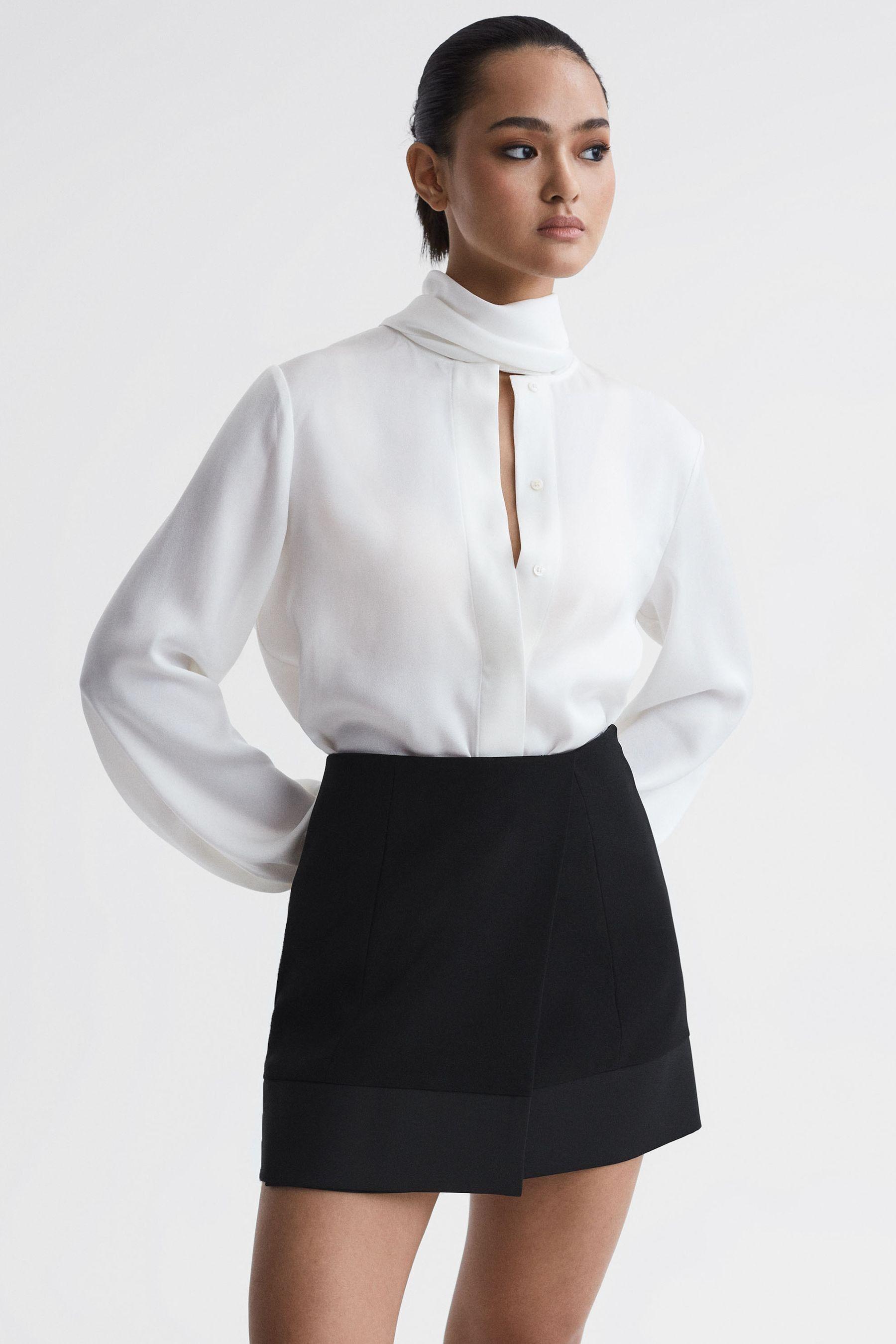Reiss Ruby - Black Satin Trim Mini Skirt, Us 10 in White | Lyst