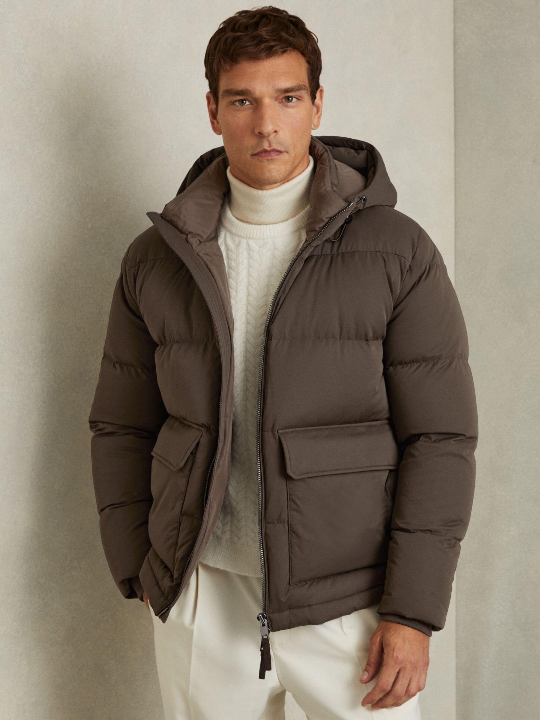 Reiss Cranum Stone Quilted Shell Puffer Down Jacket in Brown for