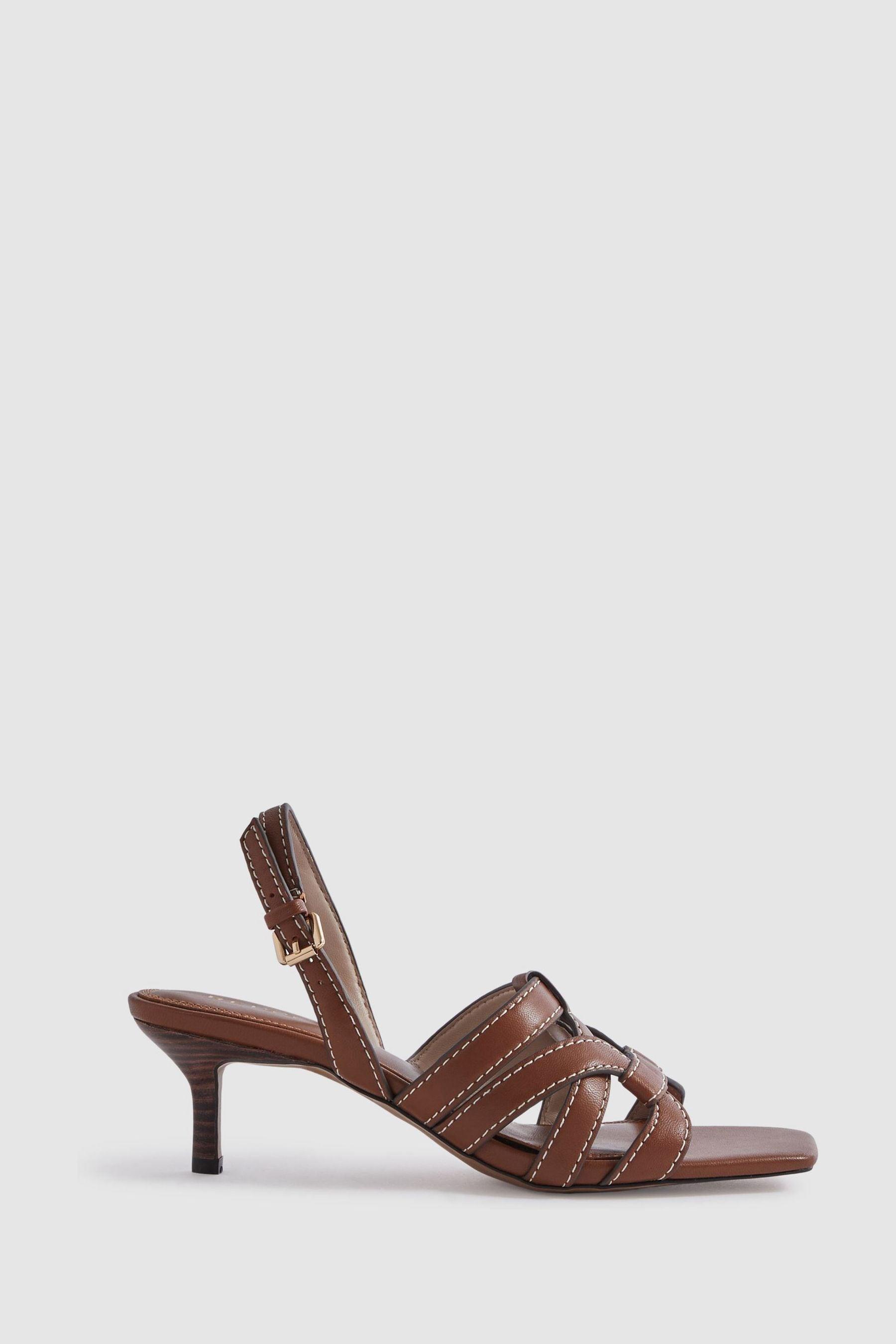 Reiss Nina - Tan Leather Strappy Kitten Heels in Natural | Lyst