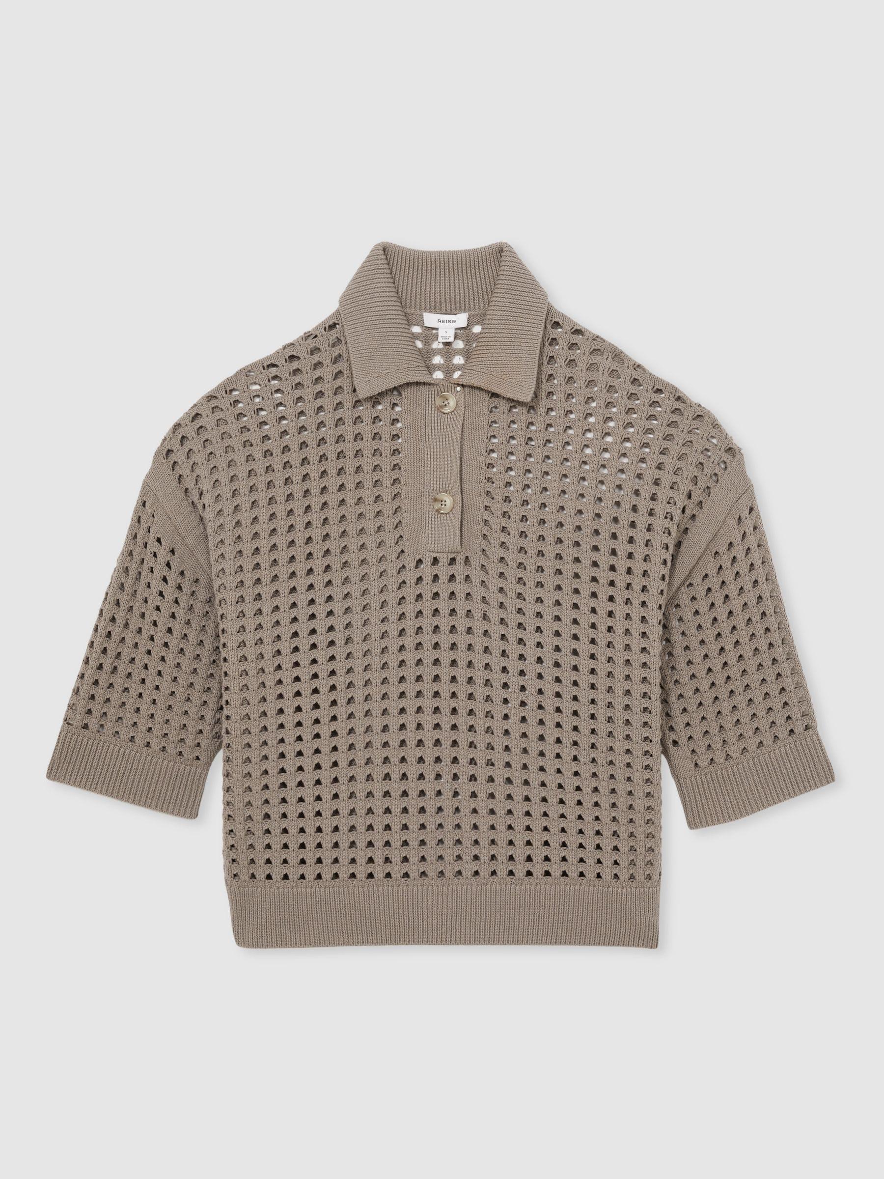 Reiss Cotton Crochet Collared Jumper in Brown Lyst UK