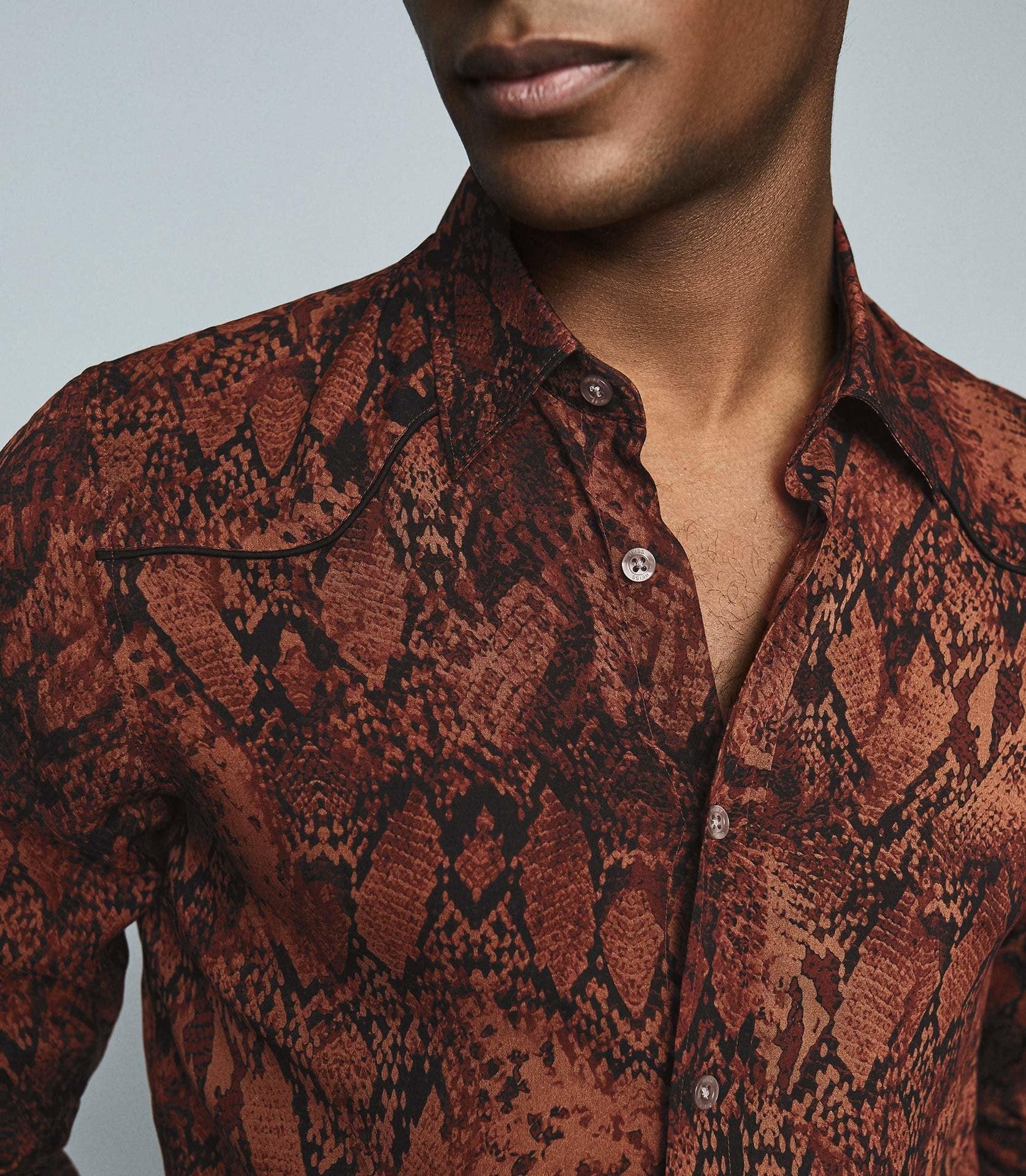 Reiss Leather Adder - Snake Printed Shirt in Tan (Brown) for Men - Lyst
