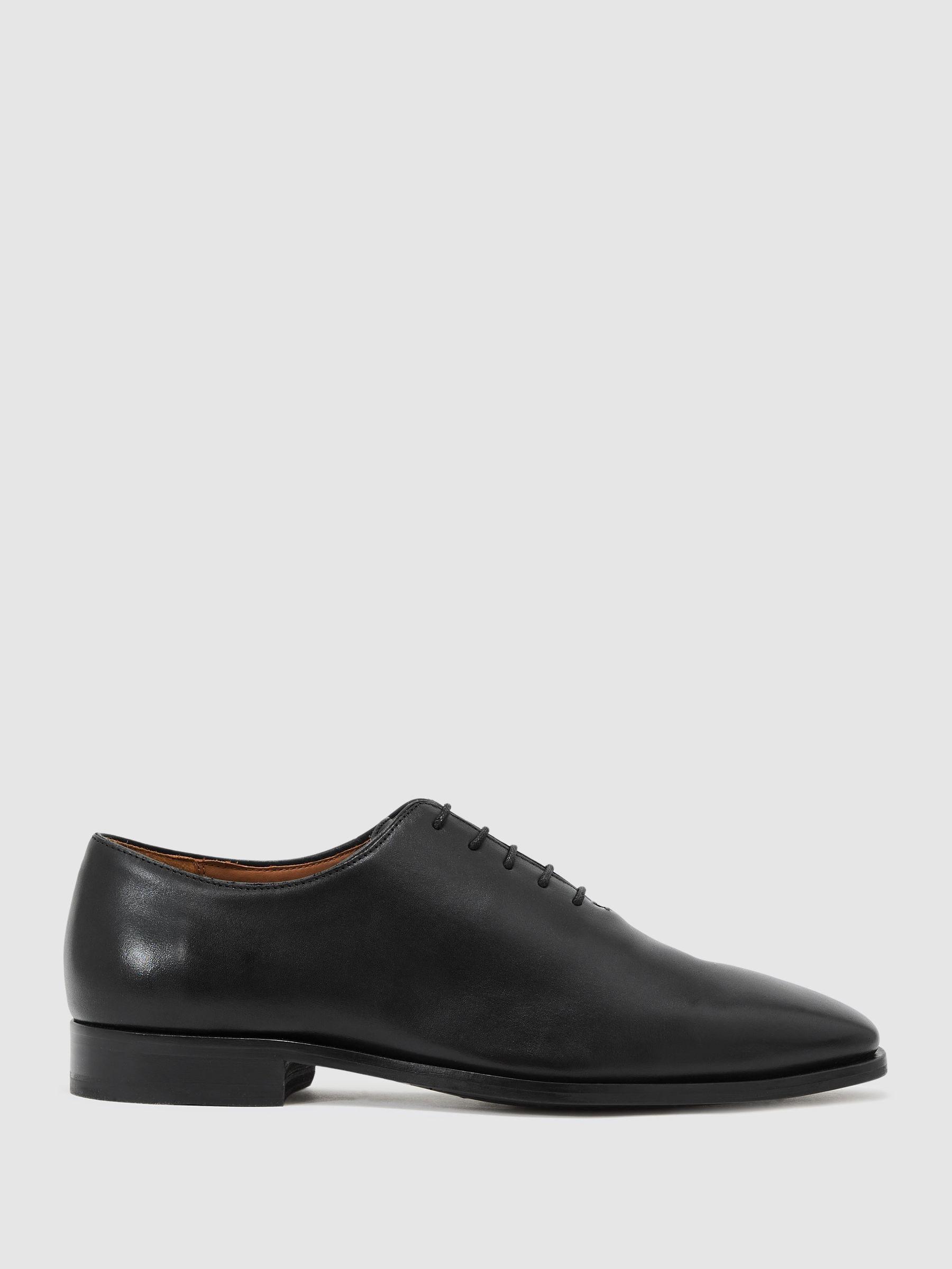 Reiss Classic Black Leather Oxfords Reiss Leather Moccasin-Toe Lace-Up Shoes in Black | REISS main image 2