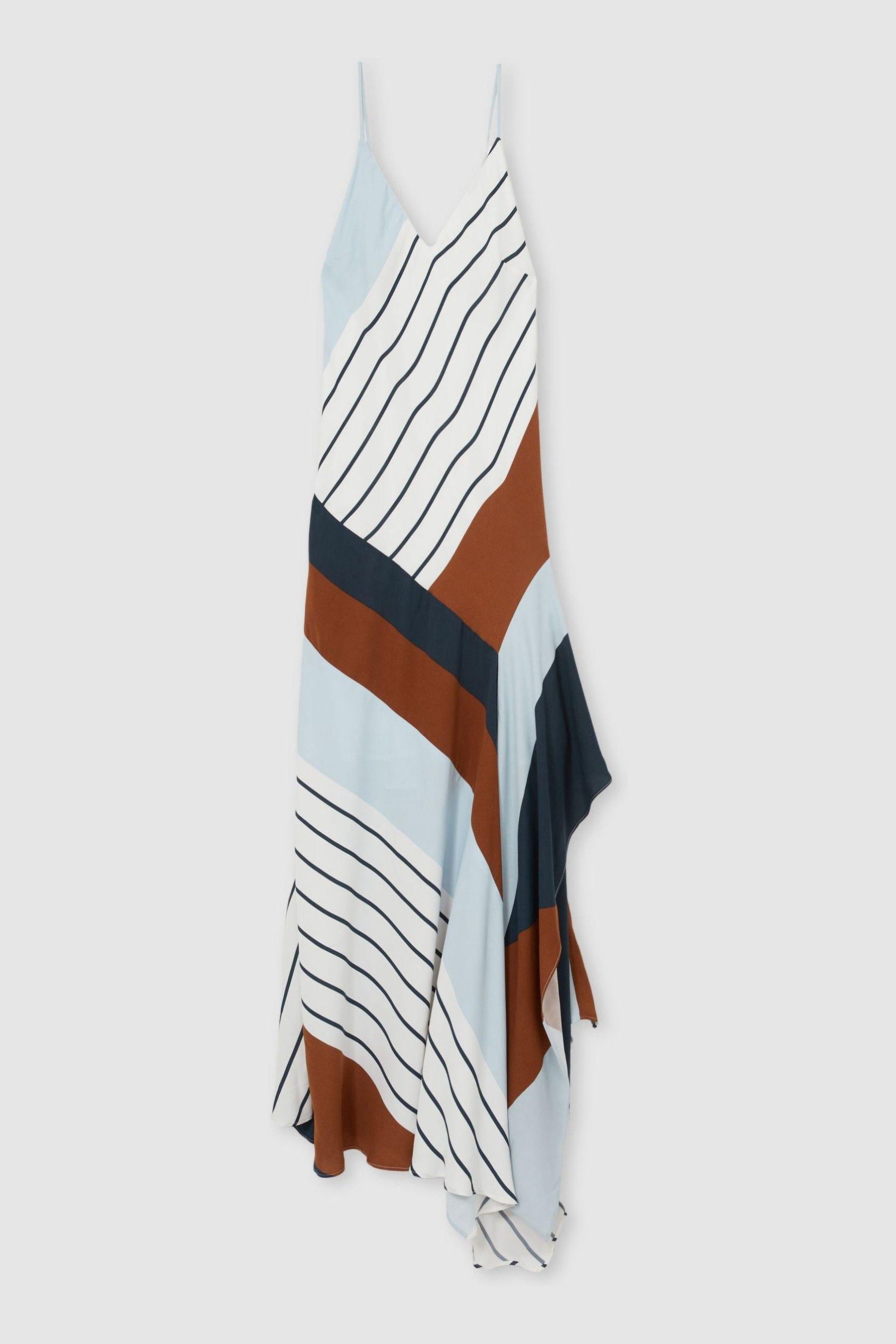 Reiss Hallia - Blue/brown Stripe-print Handkerchief Maxi
