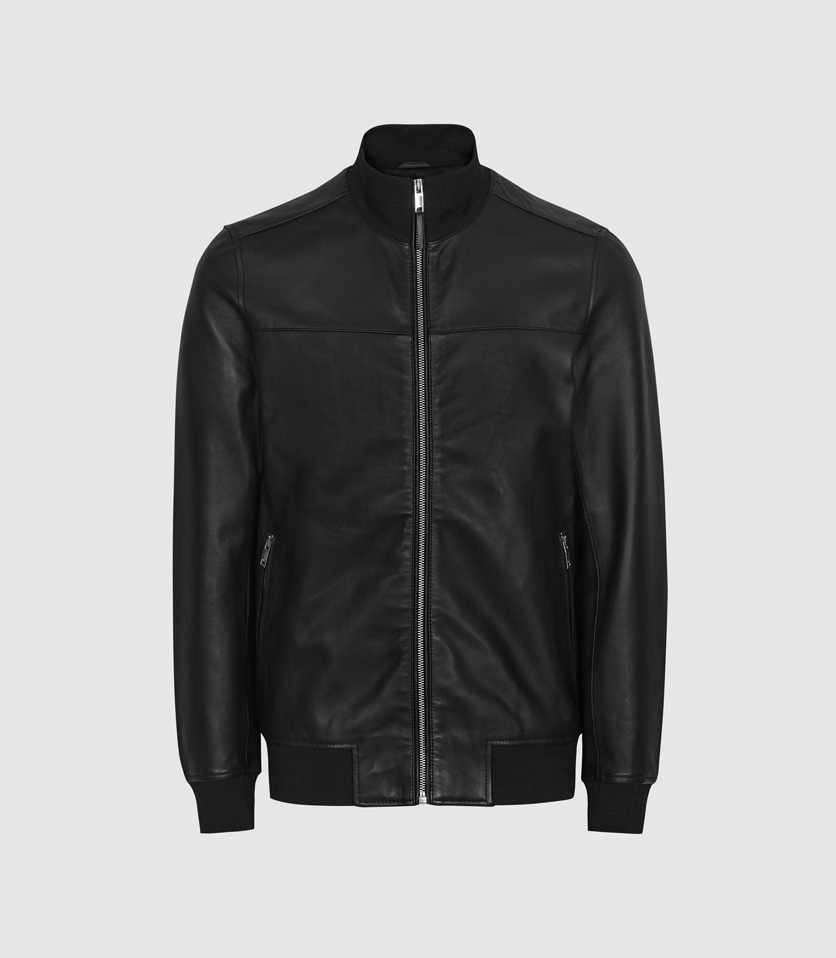Reiss Mineral Leather Bomber Jacket in Black for Men Lyst