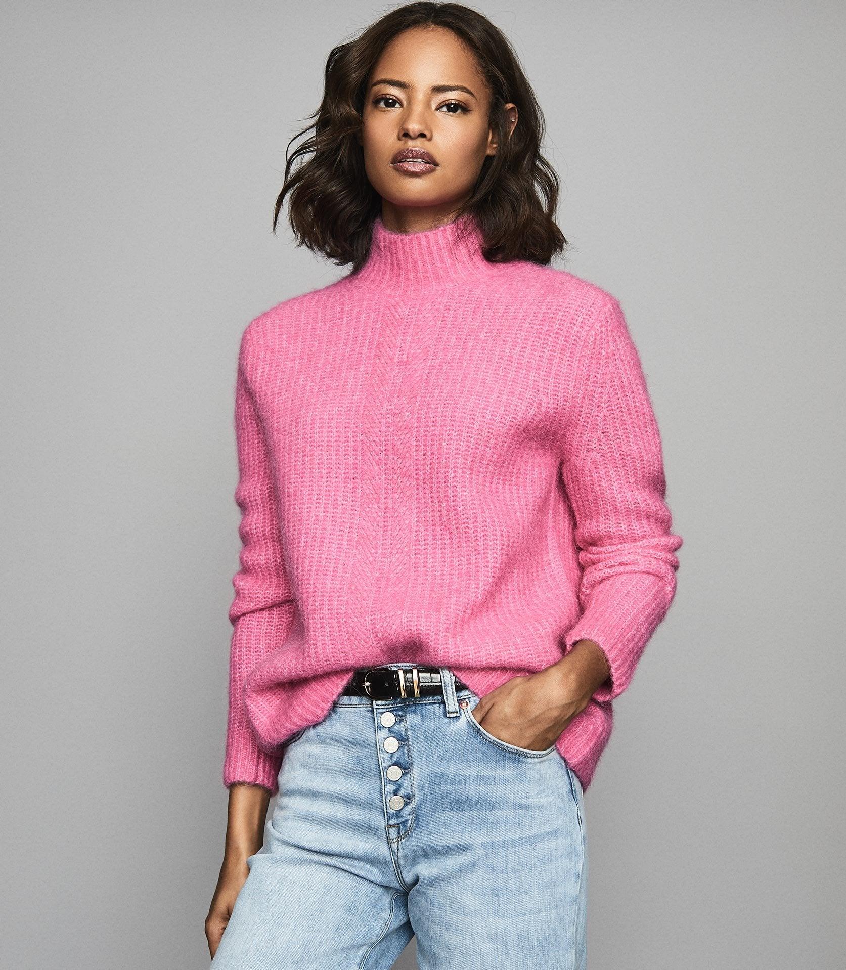 pink turtle neck sweater
