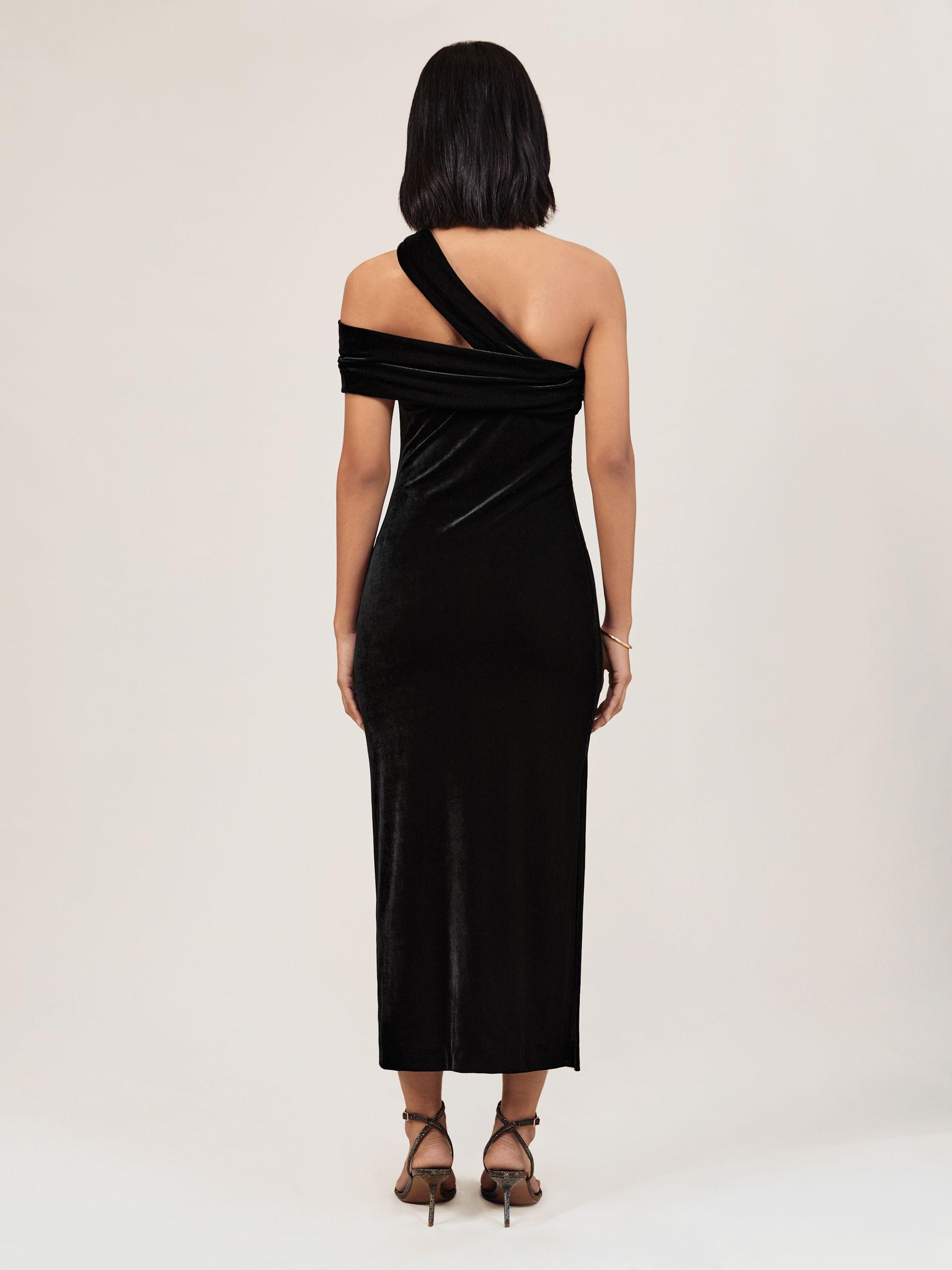 reiss velvet one shoulder dress Reiss Velvet One-Shoulder Midi Dress in Black