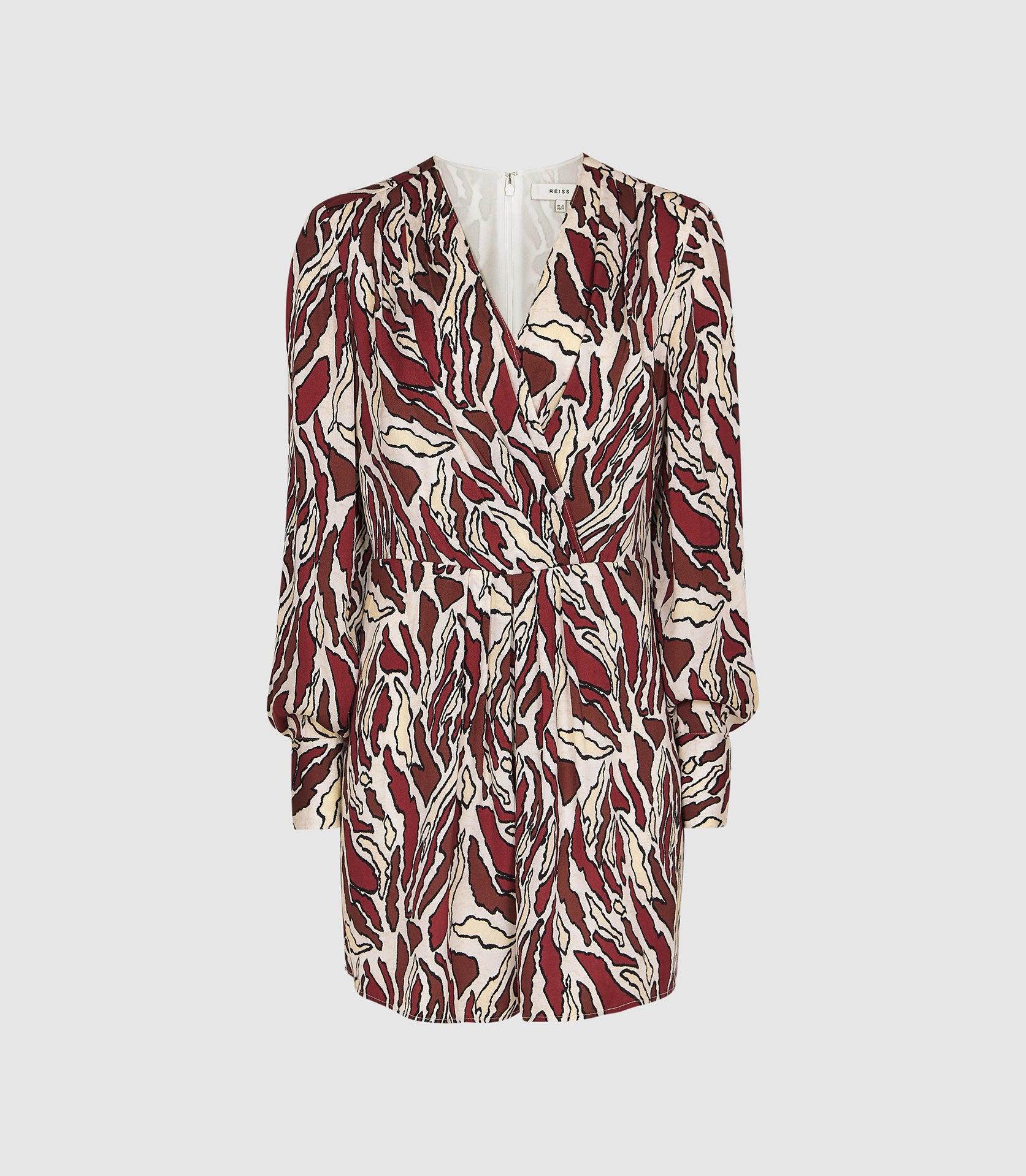 Reiss Synthetic Tara - Wrap Front Printed Playsuit in Brown/White (Brown) - Lyst