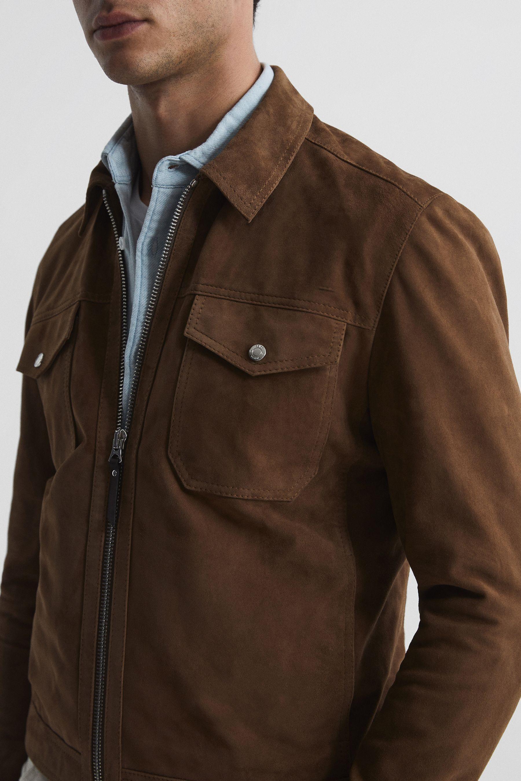Pike Suede Reiss Suede Trucker Jacket REISS Pike Suede Zip Through