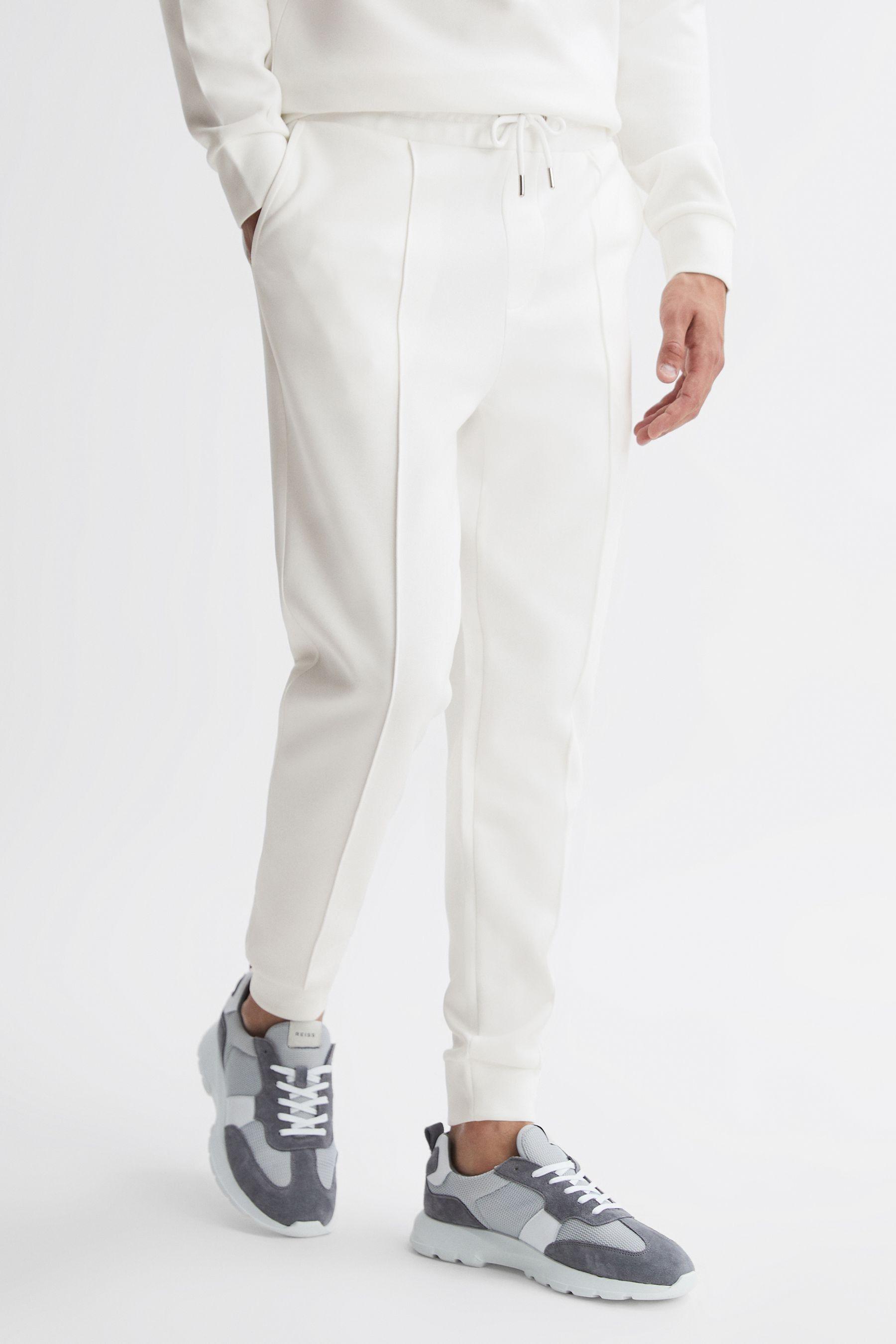 Reiss Premier White Plain Interlock Jersey Drawstring Joggers