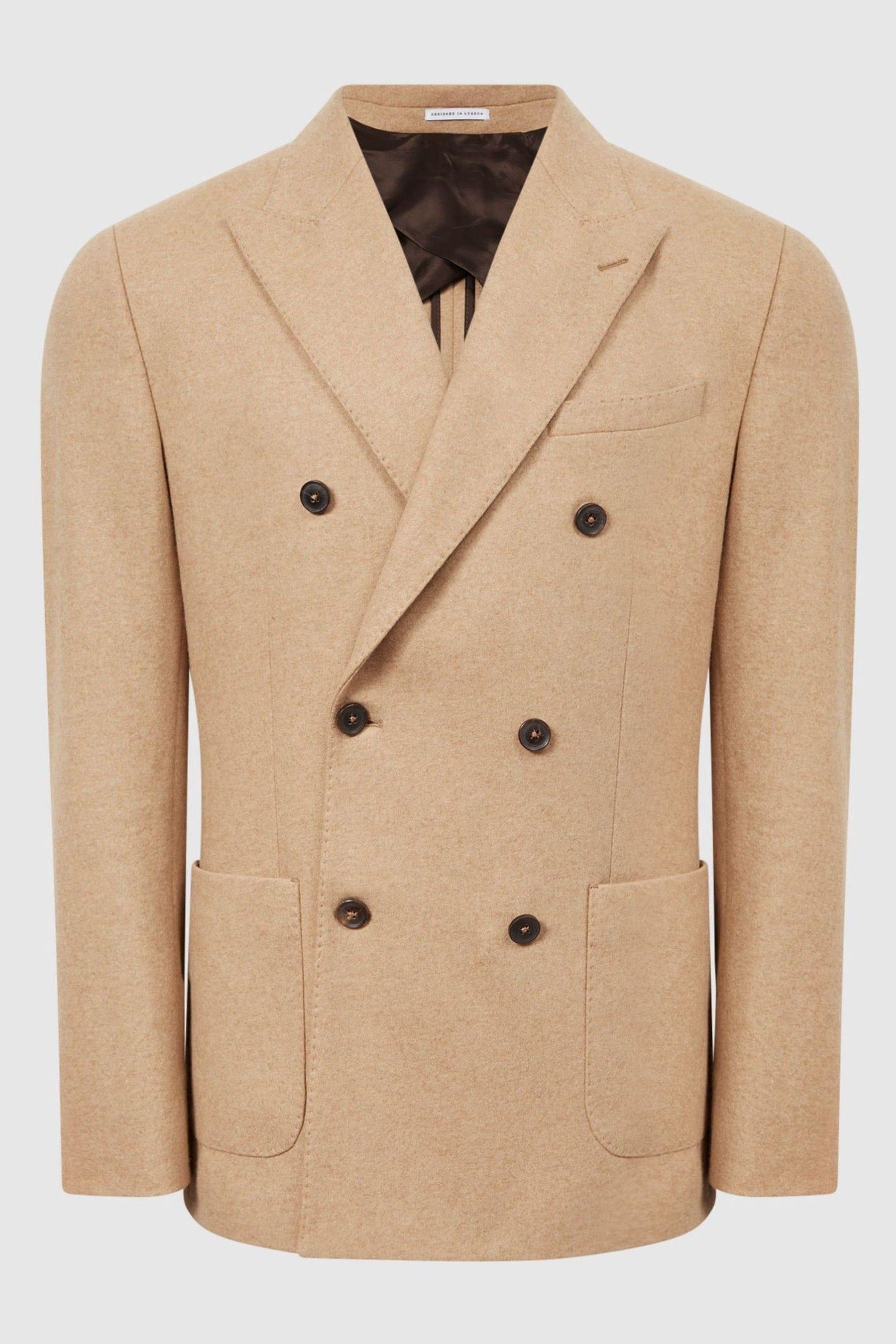 Reiss Lough Camel Double Breasted Slim Fit Textured Blazer, 42 R