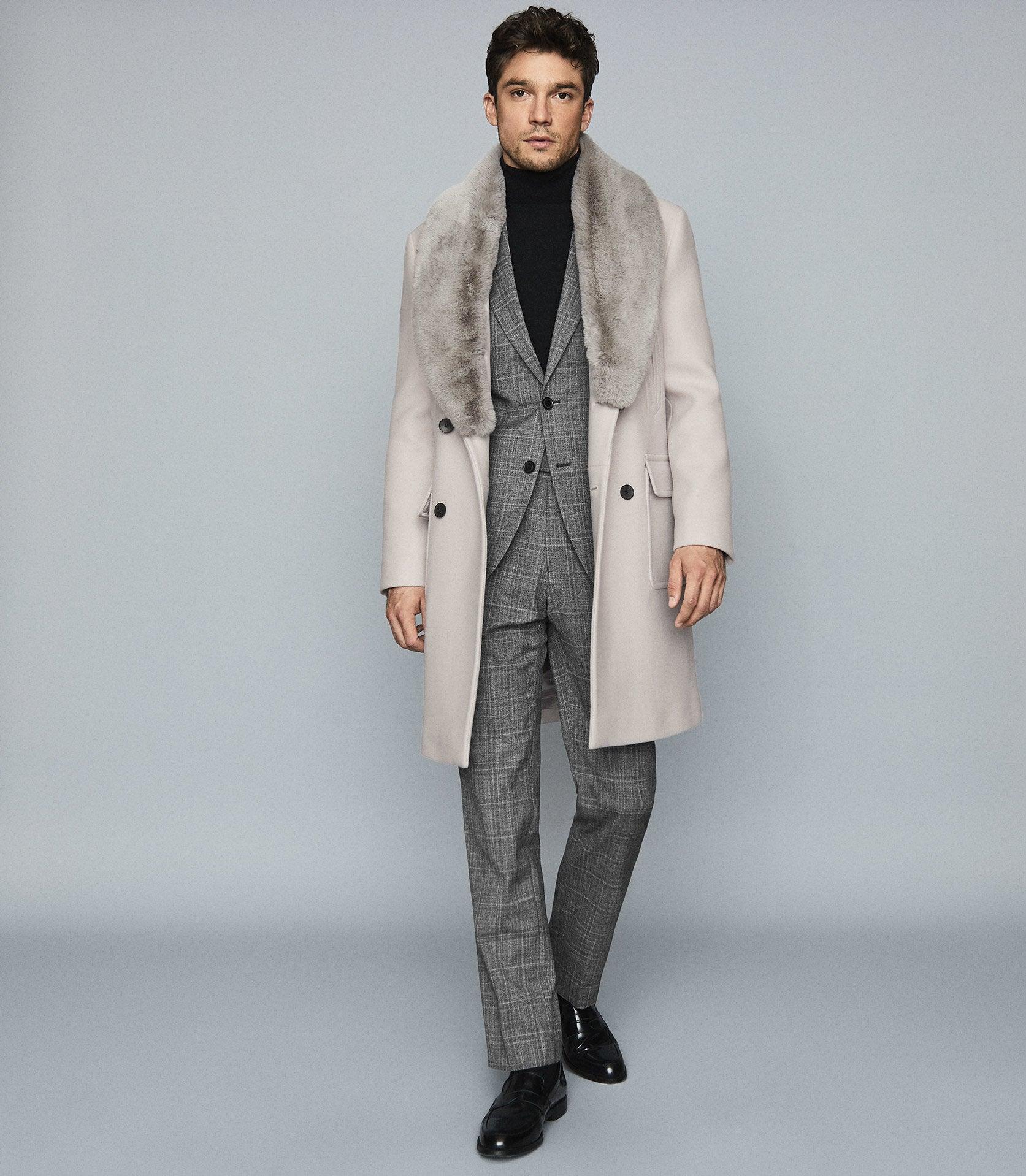 Reiss Lifton - Faux Fur Wool Blend Overcoat for Men | Lyst