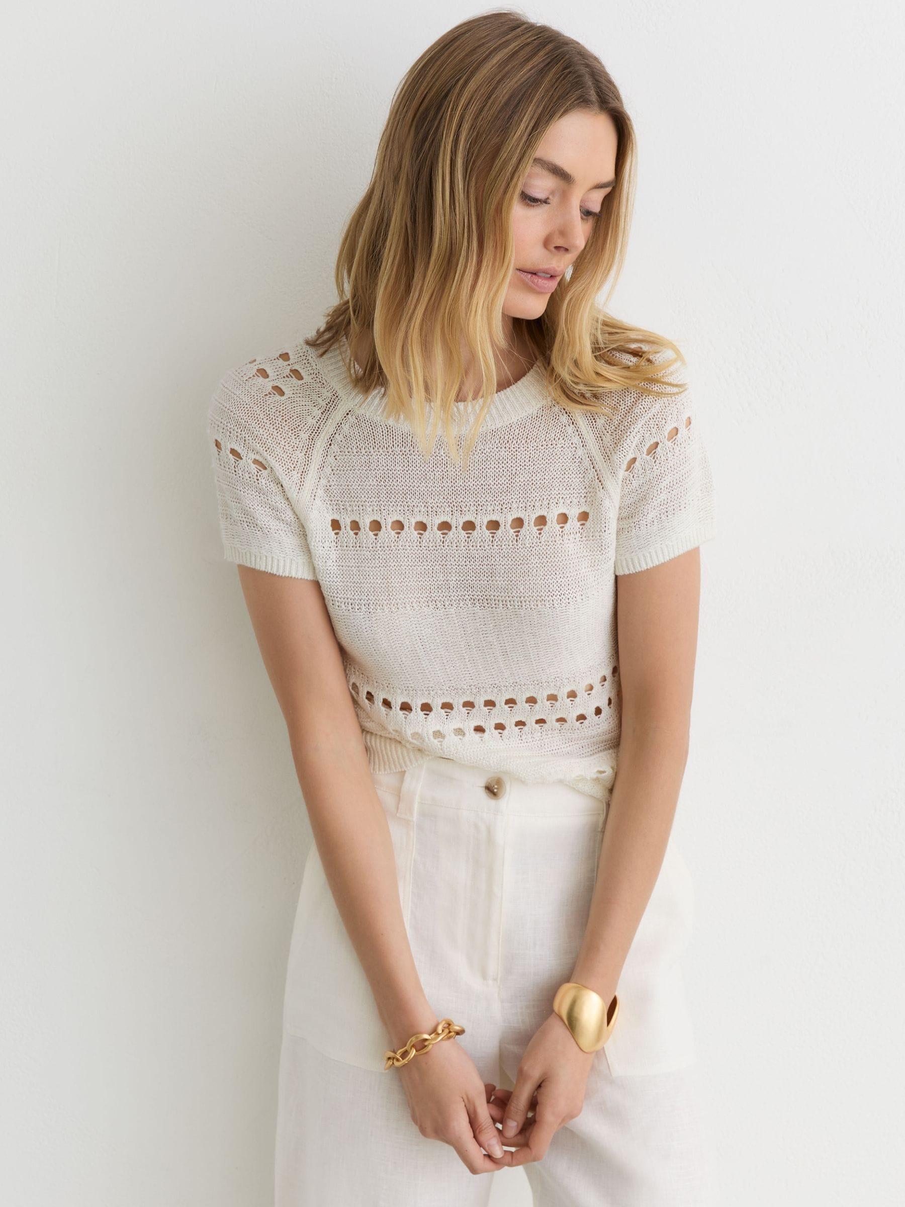 Reiss Chloe - White Linen Textured-knit Top, Xl (us 16-18) | Lyst