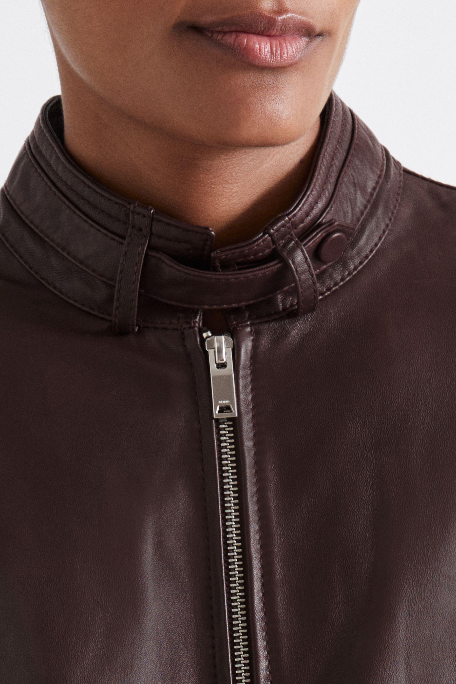 【海外限定】REISSレザージャケット☆Dru Atelier Leather Latch Reiss Atelier Leather Latched-Collar Bomber Jacket in Tan