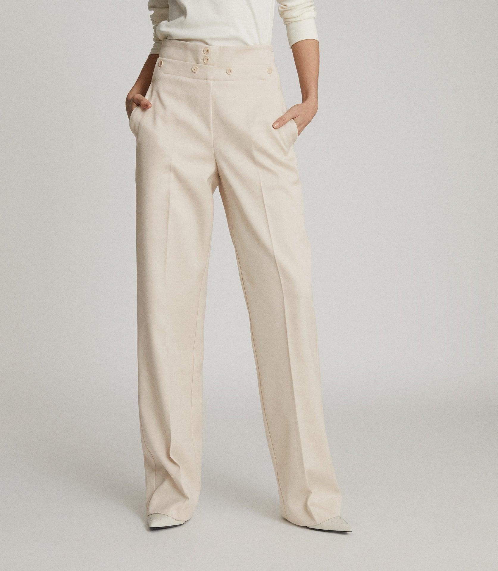 Reiss Synthetic Otis - Wide Leg Tailored Trousers in Natural - Lyst