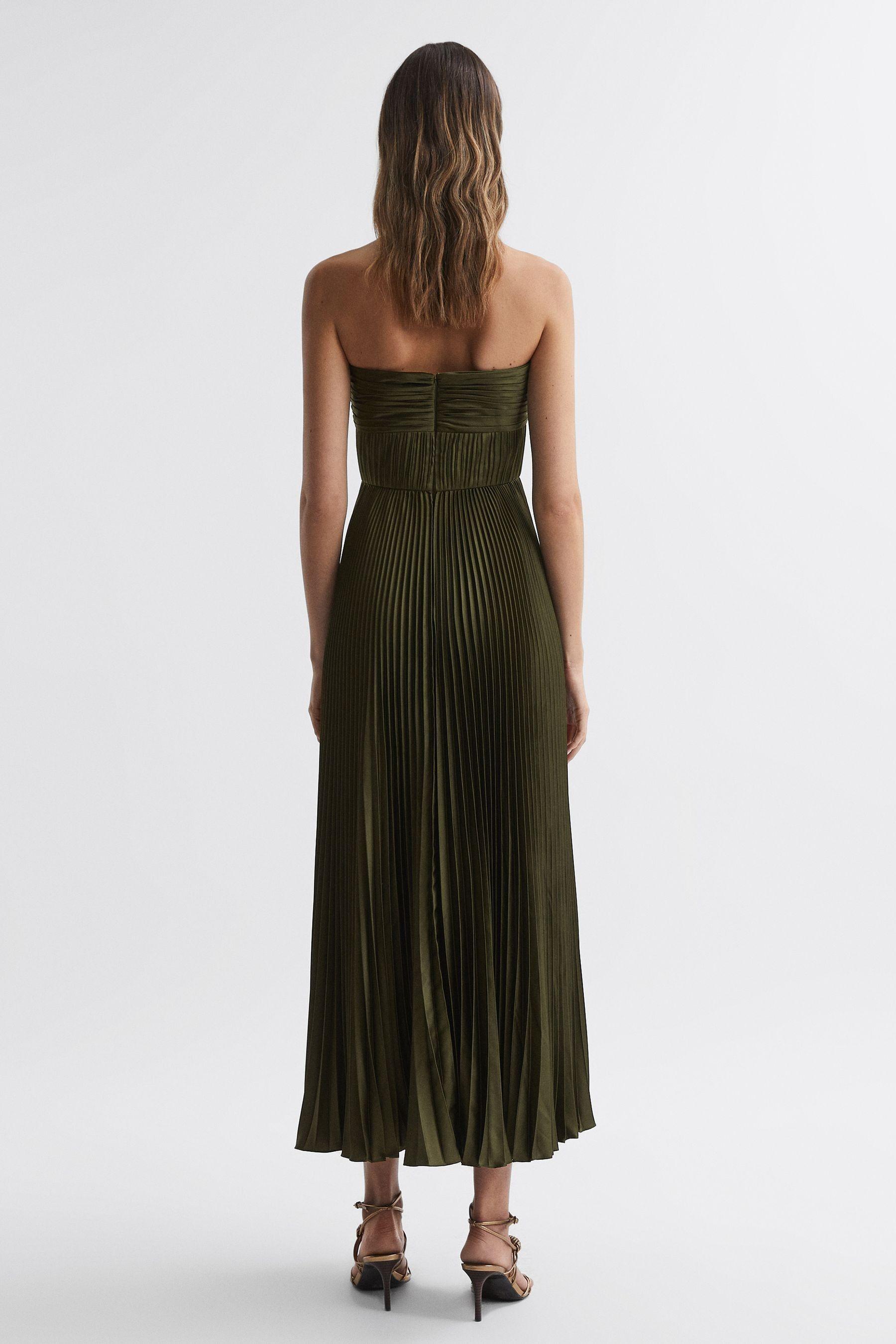 amur pleated strapless belle dress olive AMUR Belle Maxi Dress Polyester Plain in White