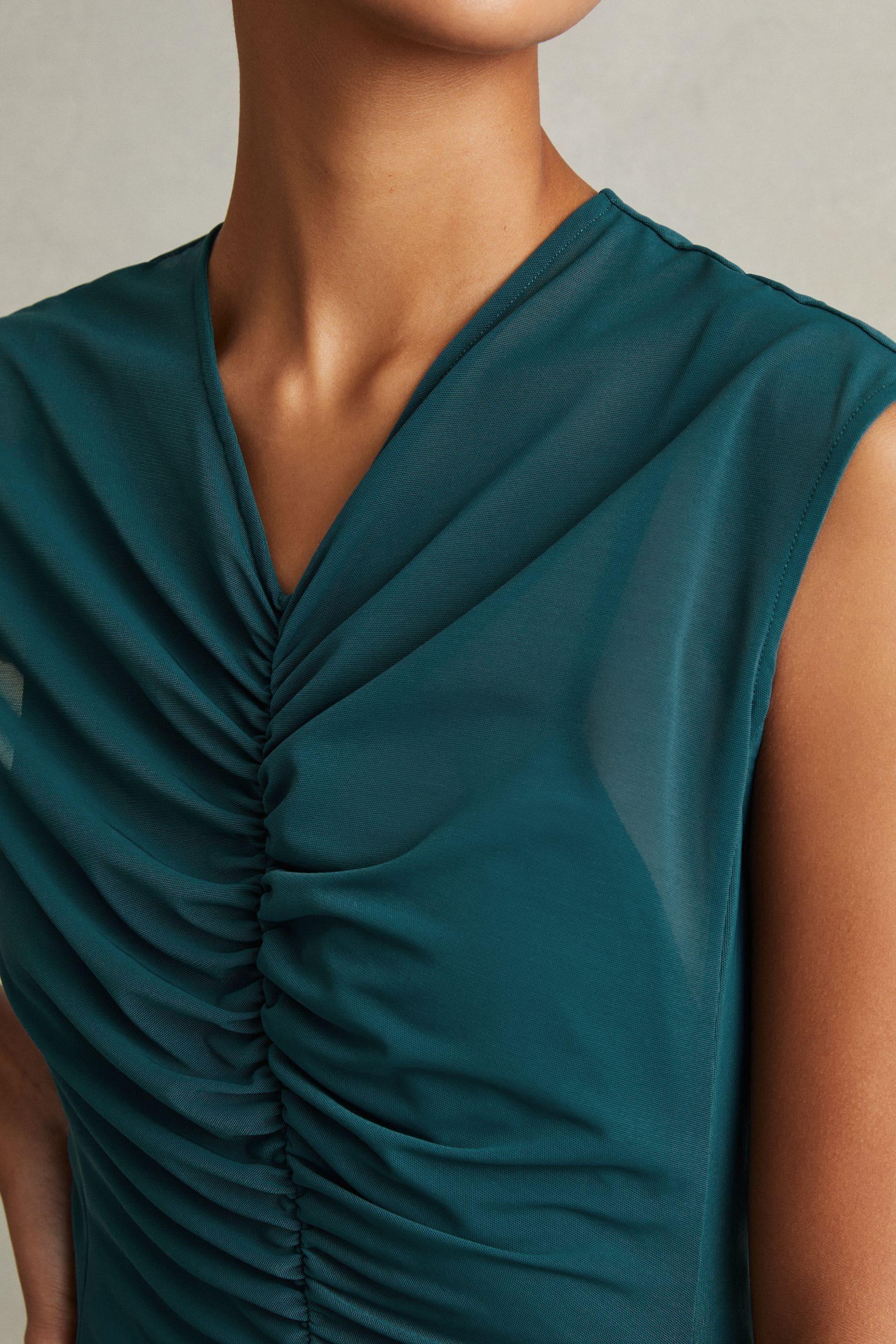 Reiss Ruched Midi Dress in Green | Lyst UK
